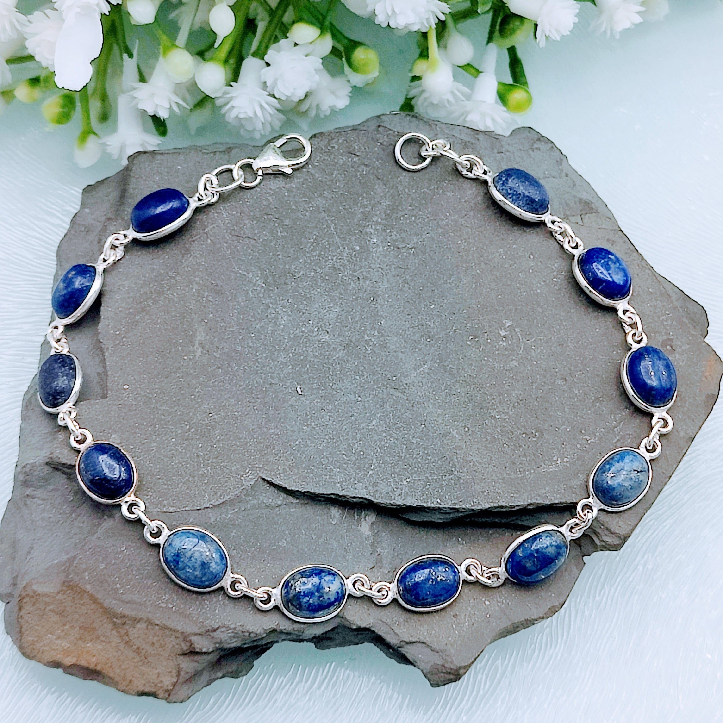 Hepburn and Hughes Lapis Lazuli Bracelet | 12 x Ovals | September birthstone | Sterling Silver