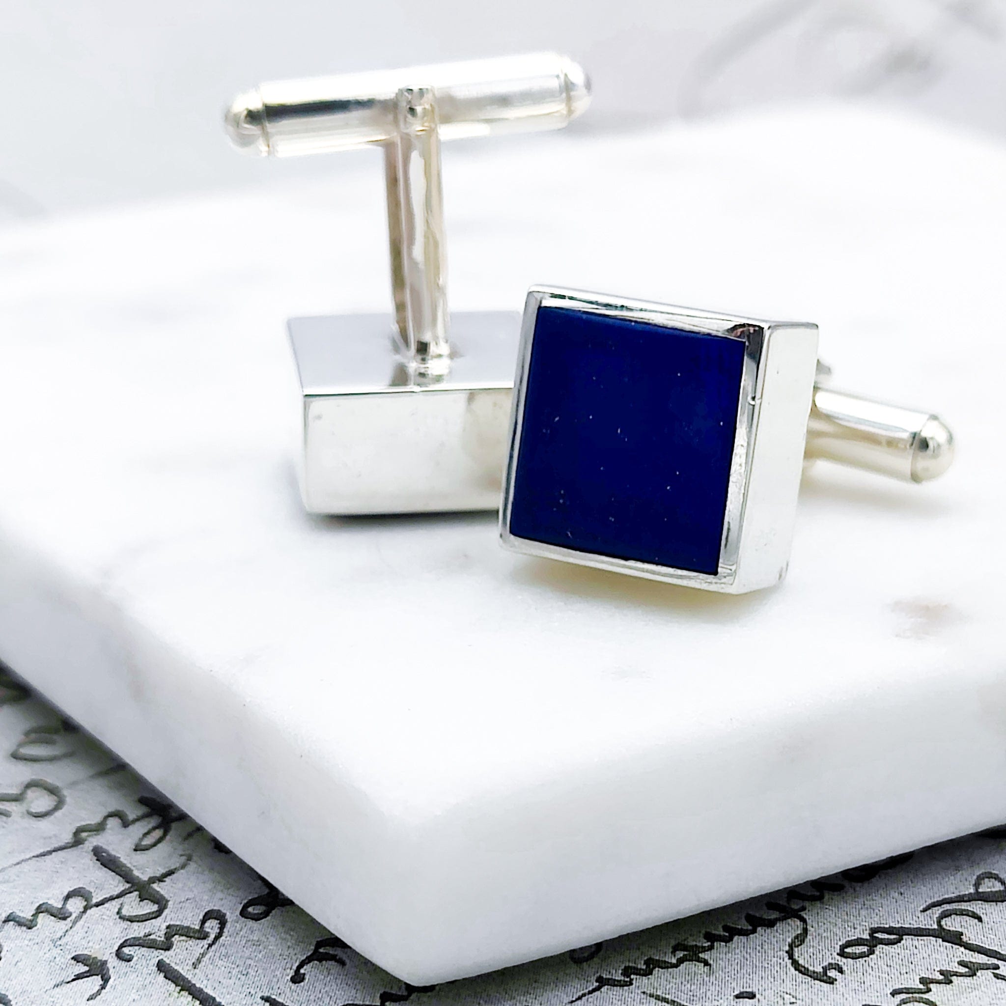 Hepburn and Hughes Lapis Lazuli Cufflinks | Blue Gemstone | September Birthstone | Sterling Silver