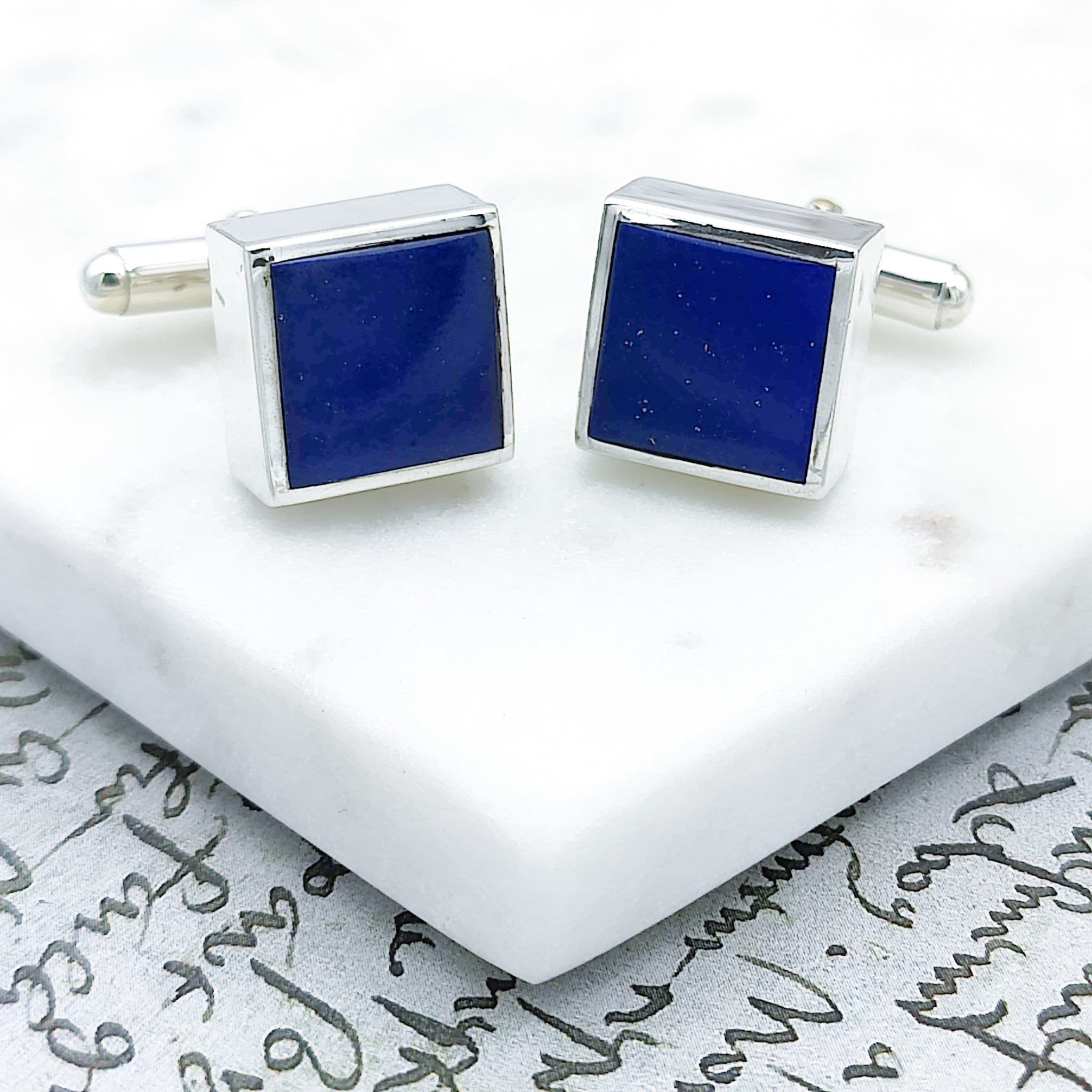 Hepburn and Hughes Lapis Lazuli Cufflinks | Blue Gemstone | September Birthstone | Sterling Silver
