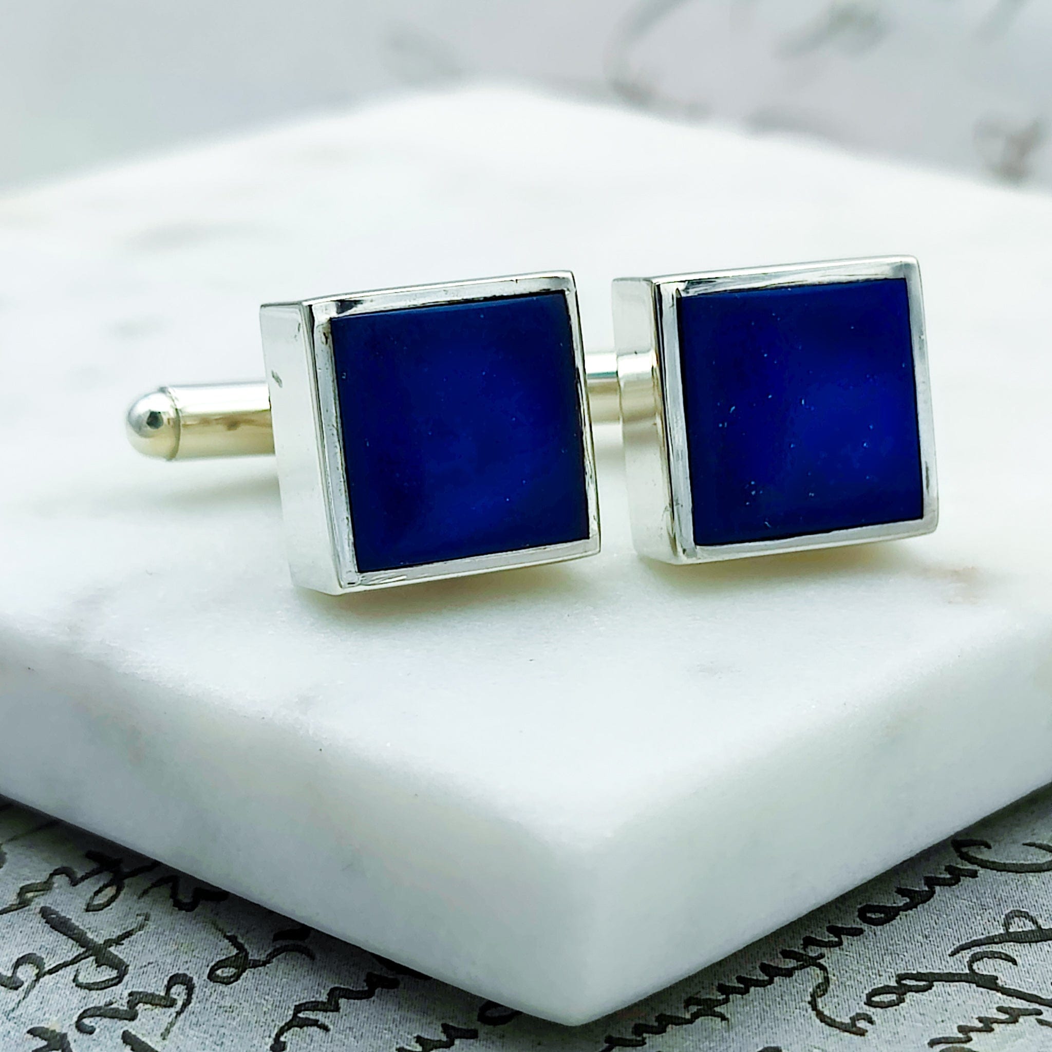 Hepburn and Hughes Lapis Lazuli Cufflinks | Blue Gemstone | September Birthstone | Sterling Silver