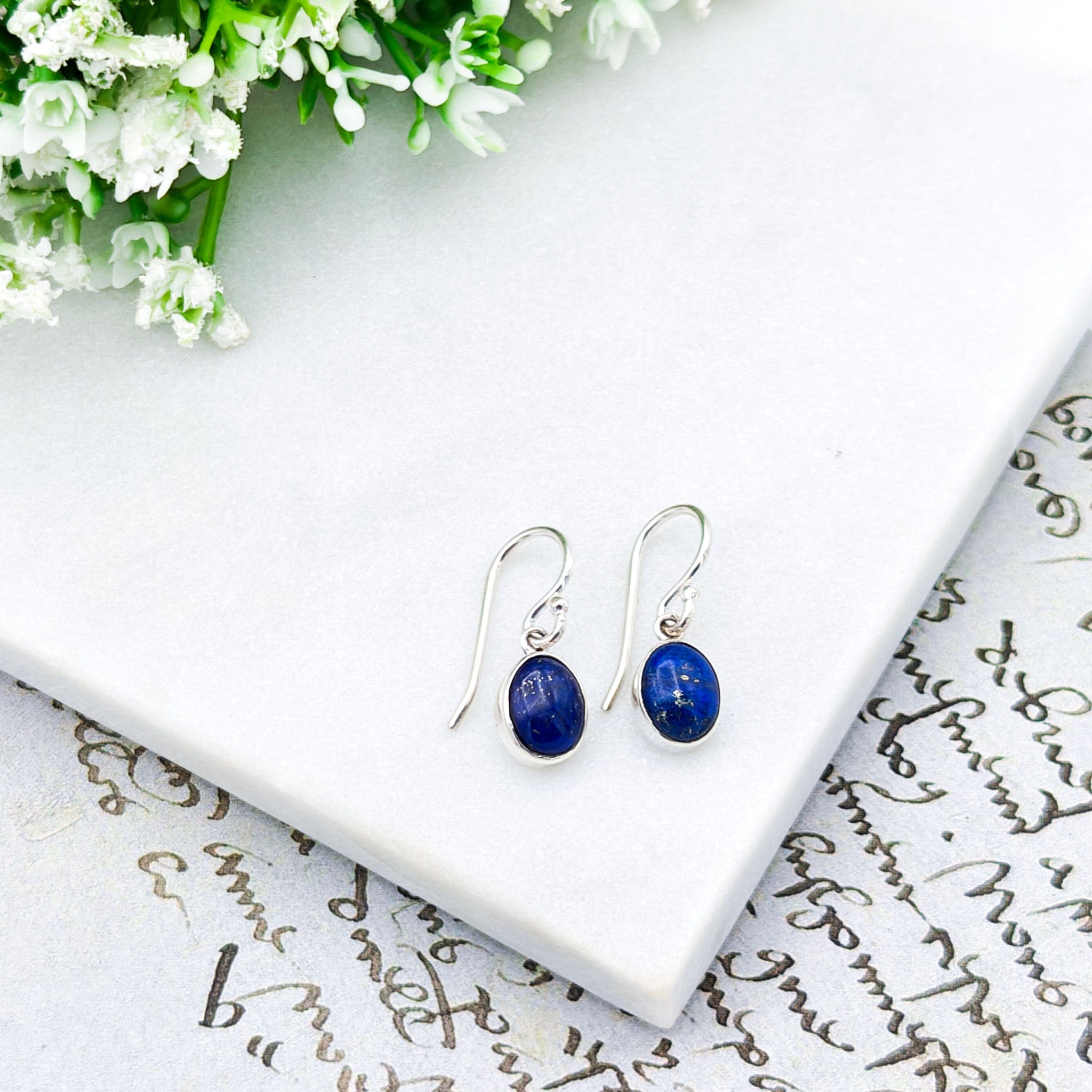 Hepburn and Hughes Lapis Lazuli Earrings | 14mm Oval  with Single Bezel Silver | September Birthstone | Sterling Silver