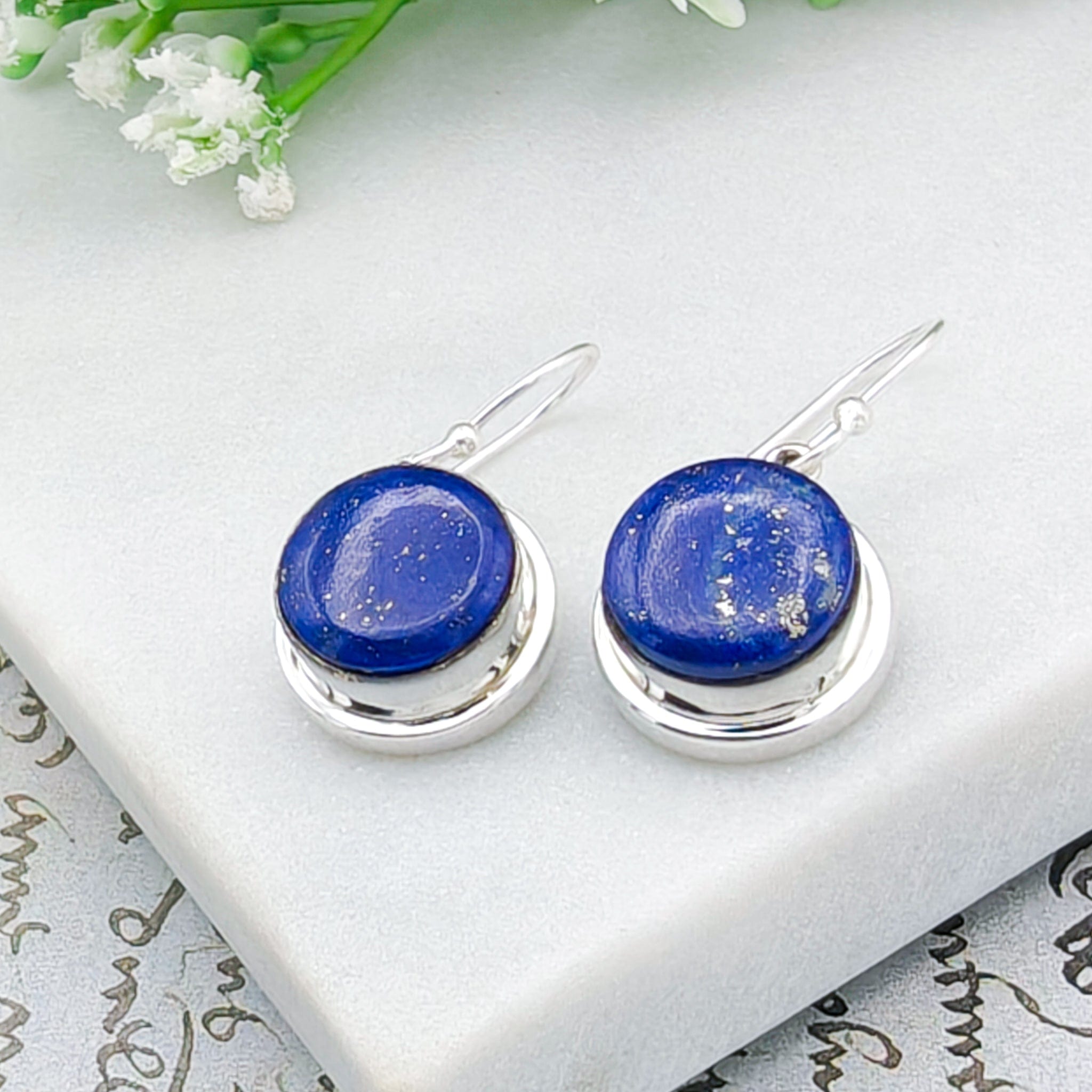 Hepburn and Hughes Lapis Lazuli Earrings | 15mm Round | September Birthstone | Sterling Silver