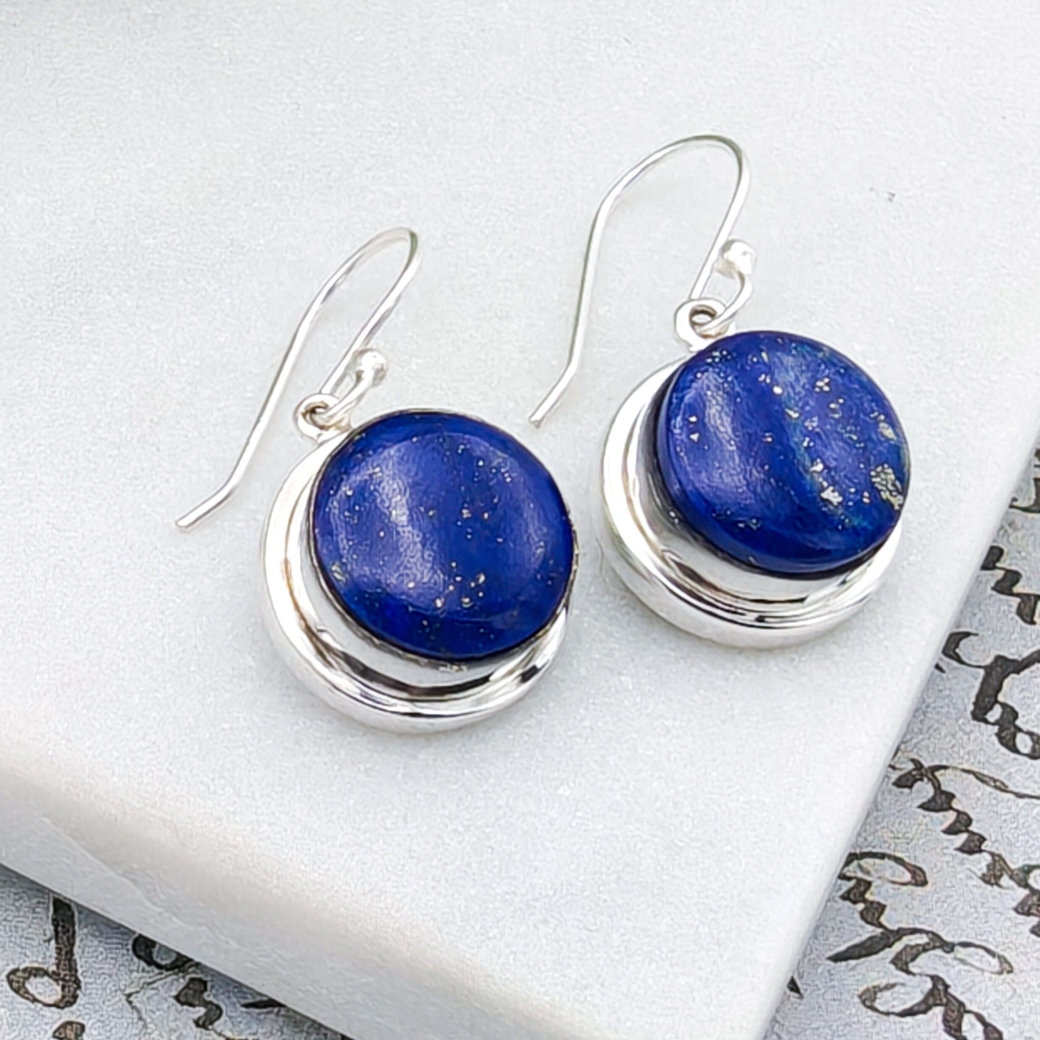 Hepburn and Hughes Lapis Lazuli Earrings | 15mm Round | September Birthstone | Sterling Silver