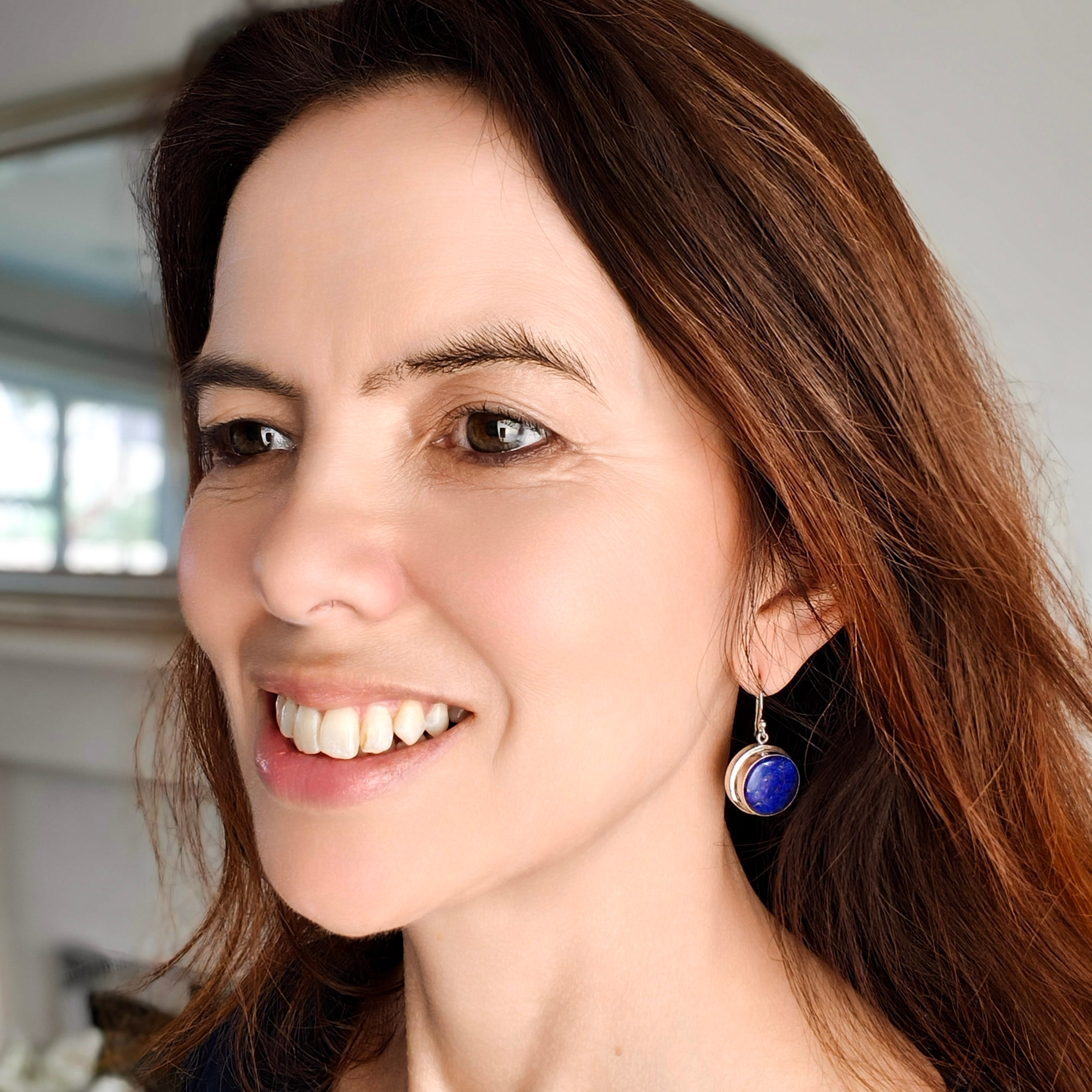 Hepburn and Hughes Lapis Lazuli Earrings | 15mm Round | September Birthstone | Sterling Silver