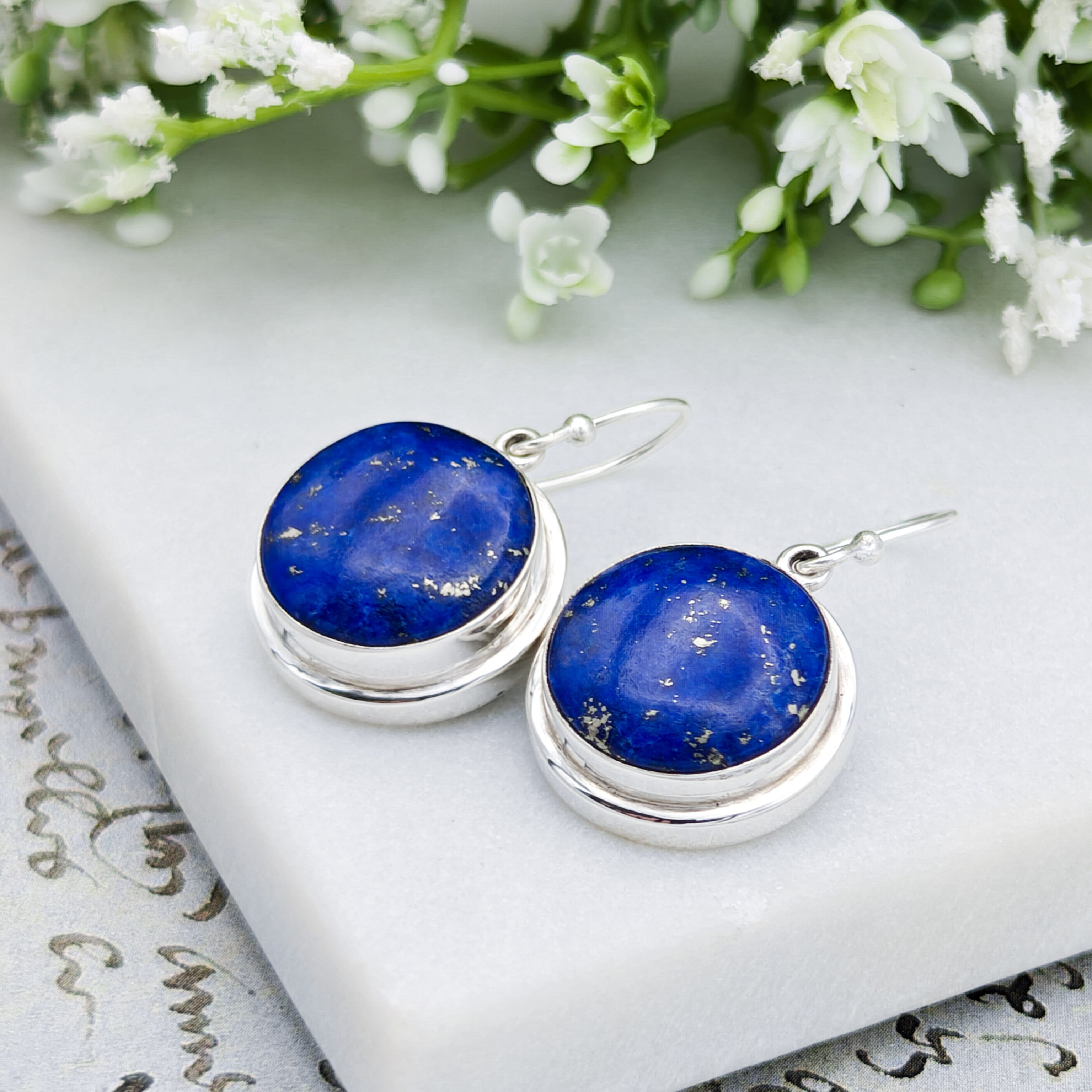 Hepburn and Hughes Lapis Lazuli Earrings | 15mm Round | September Birthstone | Sterling Silver
