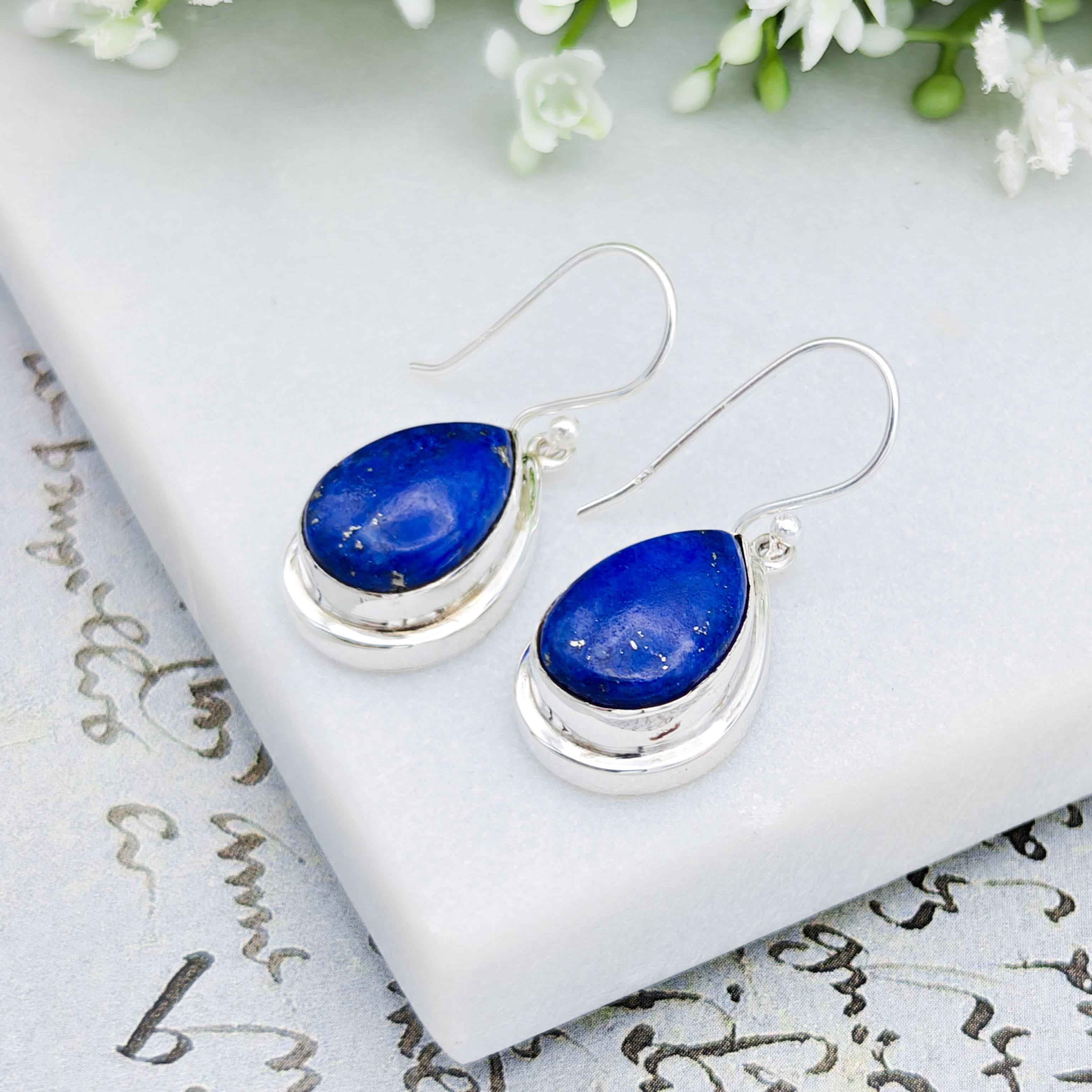 Hepburn and Hughes Lapis Lazuli Earrings | 15mm Teardrop | September Birthstone | Sterling Silver