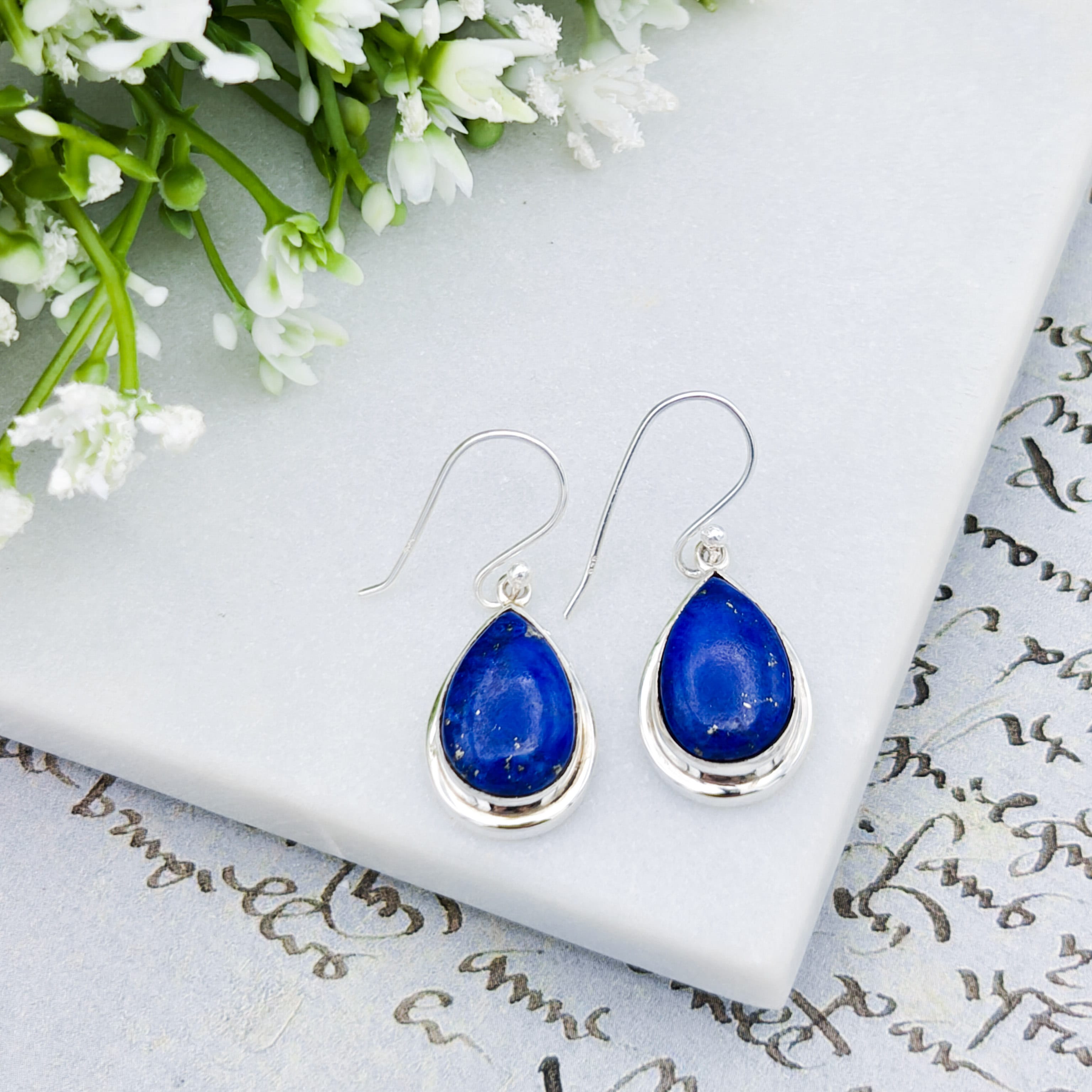 Hepburn and Hughes Lapis Lazuli Earrings | 15mm Teardrop | September Birthstone | Sterling Silver