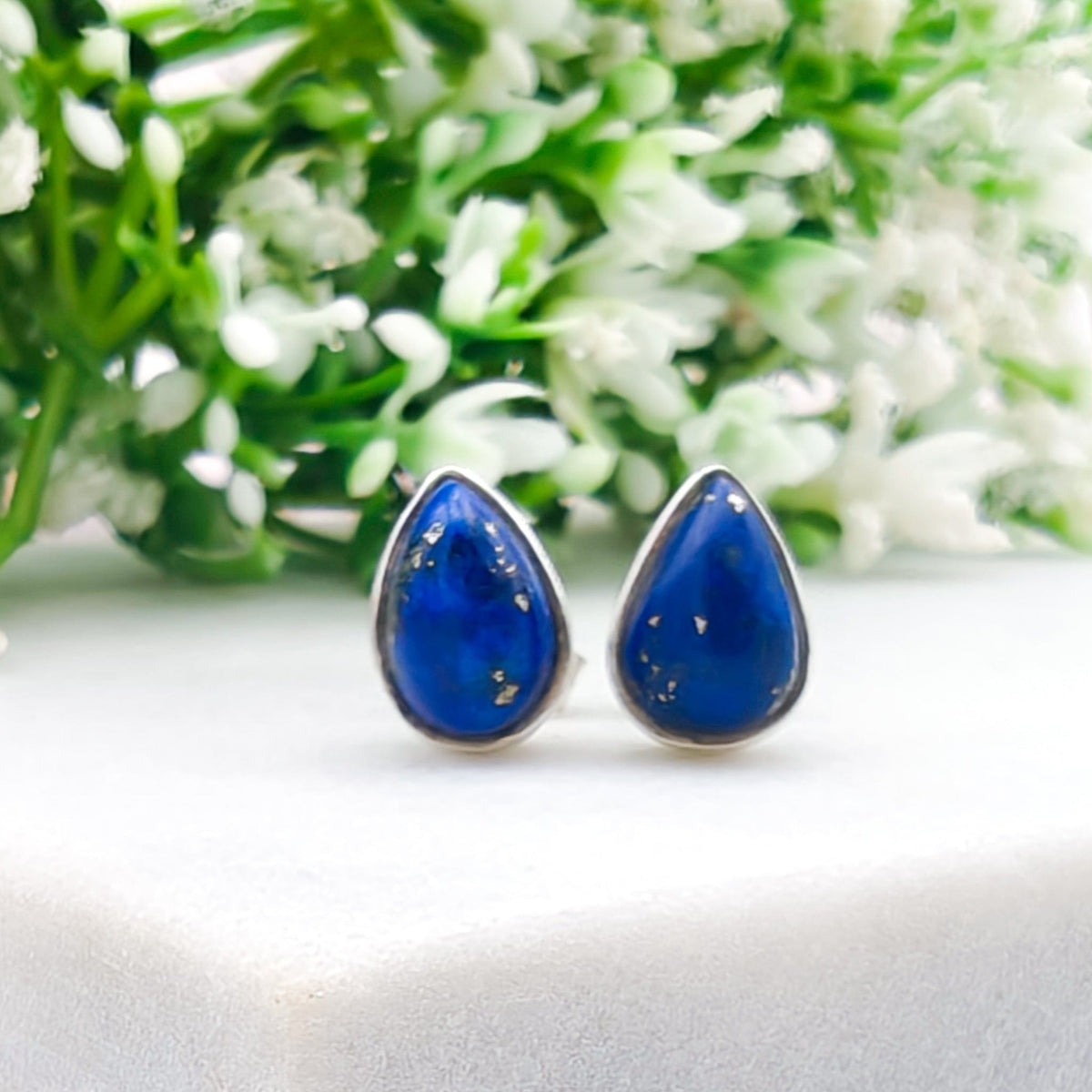 Lapis Lazuli Earrings 9mm Teardrop Studs September Birthstone