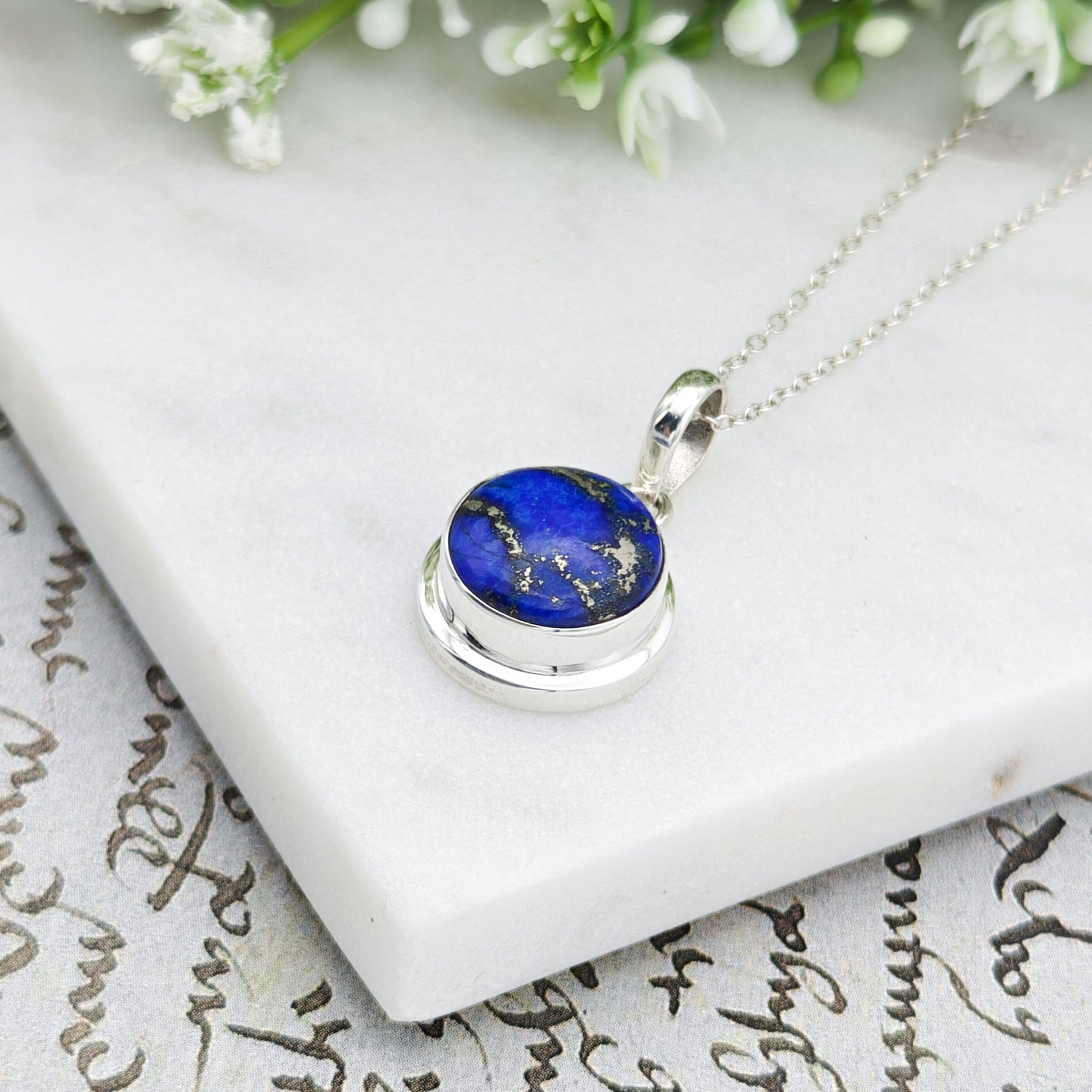 Hepburn and Hughes Lapis Lazuli Pendant | 13mm Circle | September Birthstone | Sterling silver
