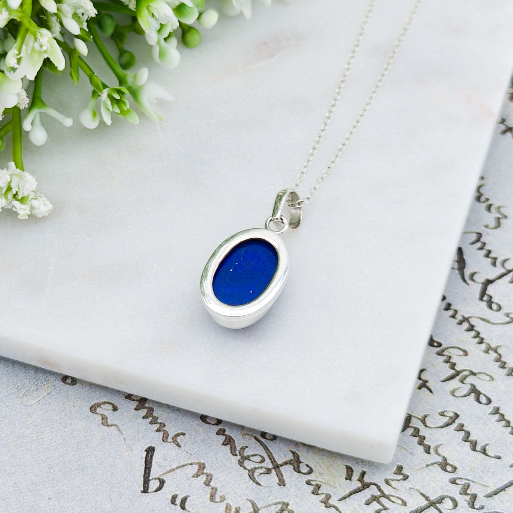 Hepburn and Hughes Lapis Lazuli Pendant | 15mm Oval | September Birthstone | Sterling silver