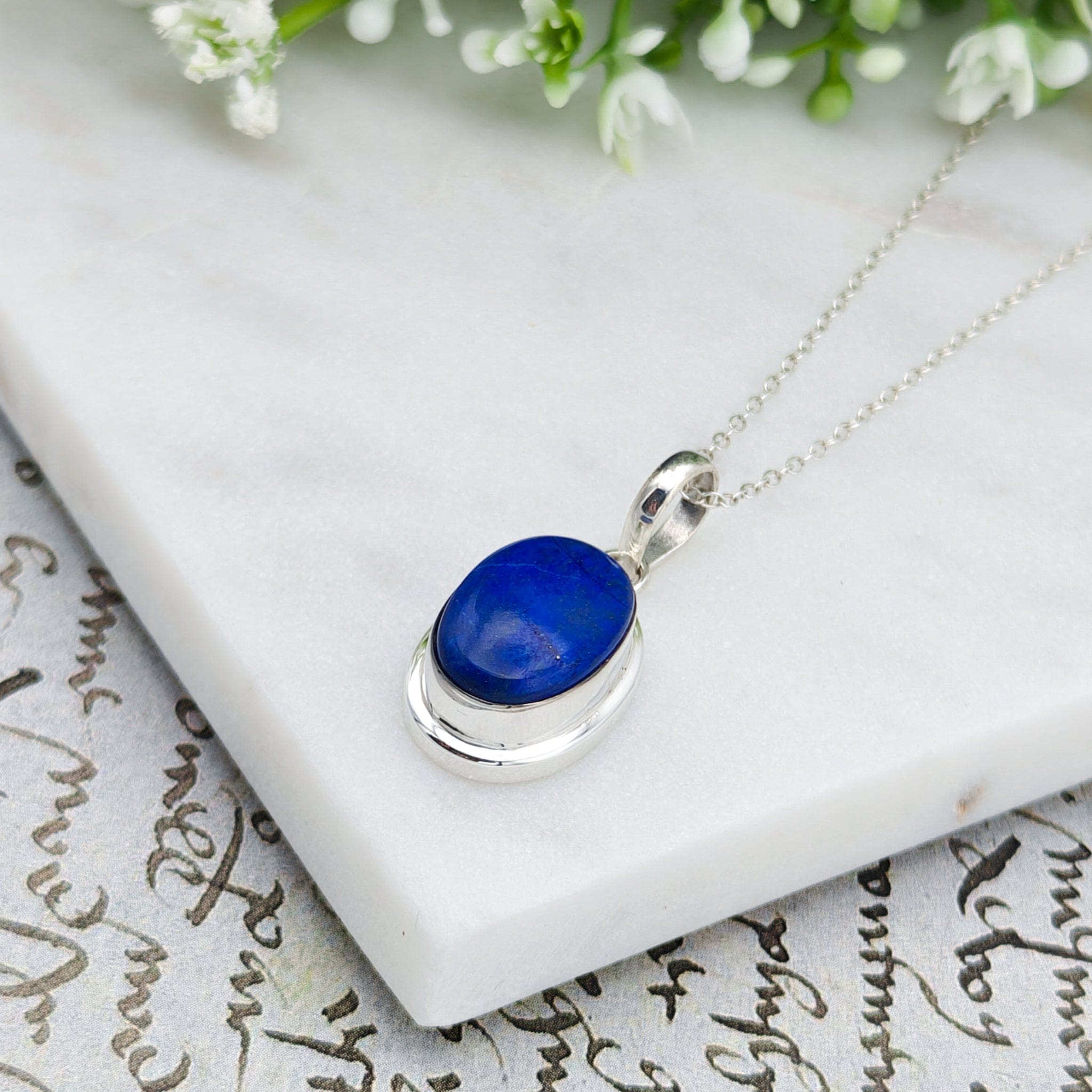 Hepburn and Hughes Lapis Lazuli Pendant | 15mm Oval | September Birthstone | Sterling silver