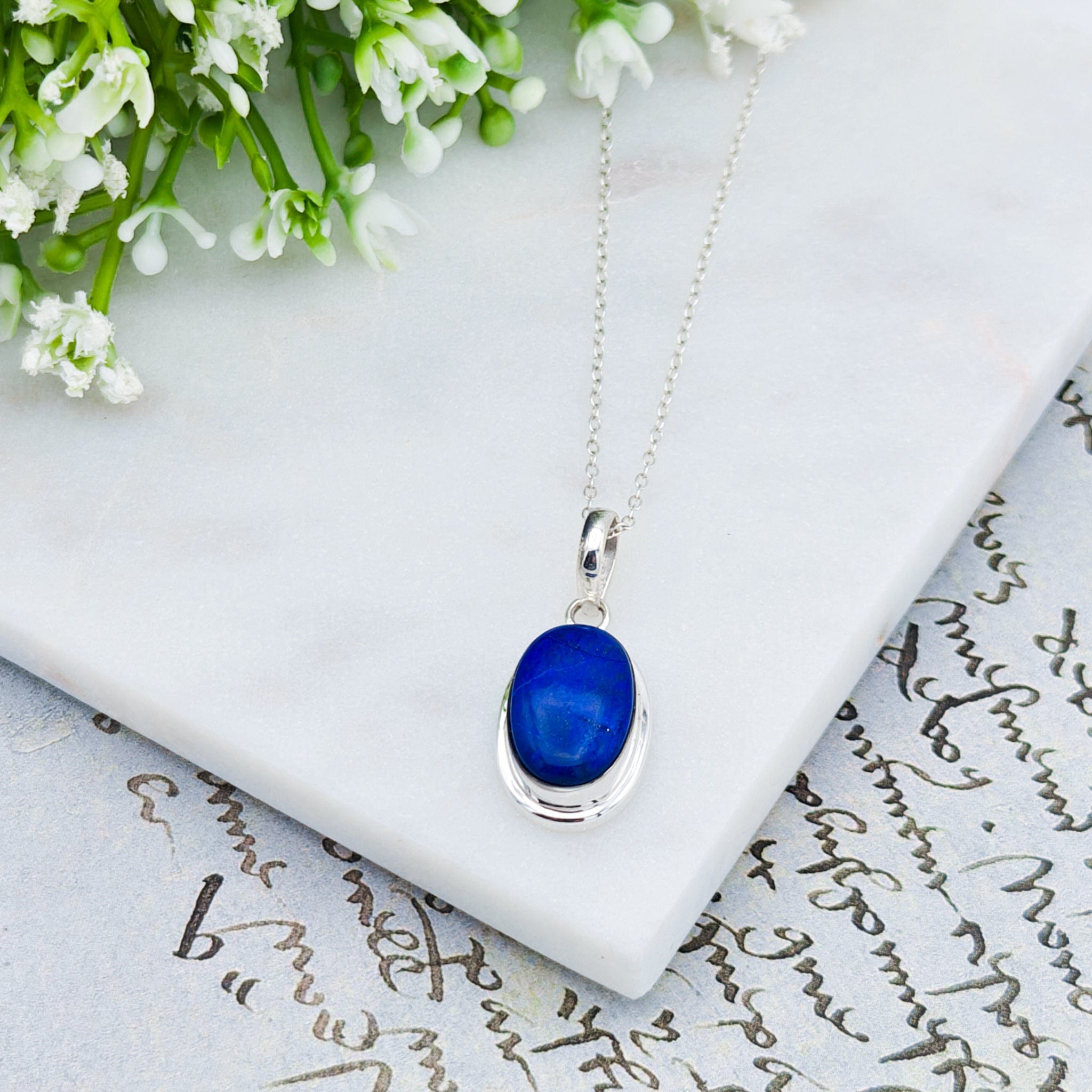 Hepburn and Hughes Lapis Lazuli Pendant | 15mm Oval | September Birthstone | Sterling silver