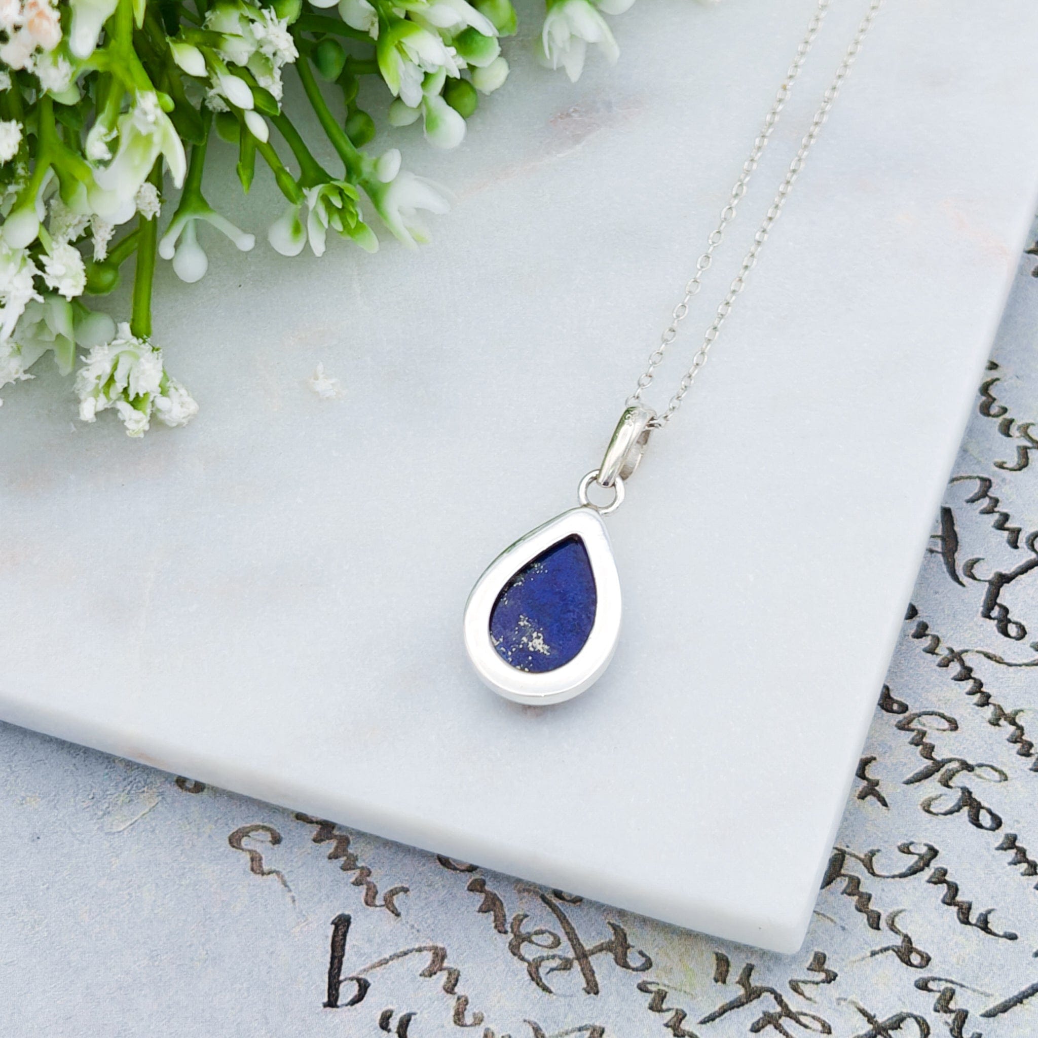 Hepburn and Hughes Lapis Lazuli Pendant | 15mm Teardrop | September Birthstone | Sterling silver