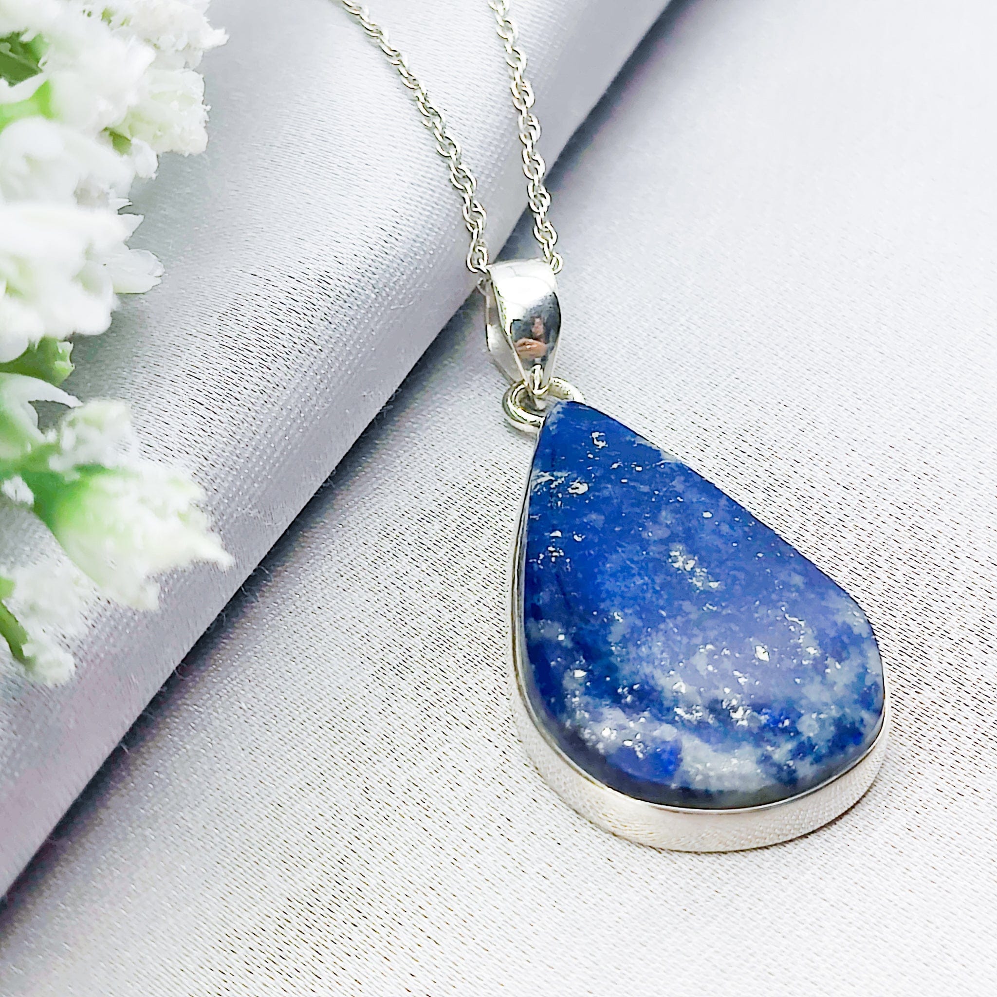 Hepburn and Hughes Lapis Lazuli Pendant | 38mm Inverted Teardrop| Blue Gemstone | Sterling Silver