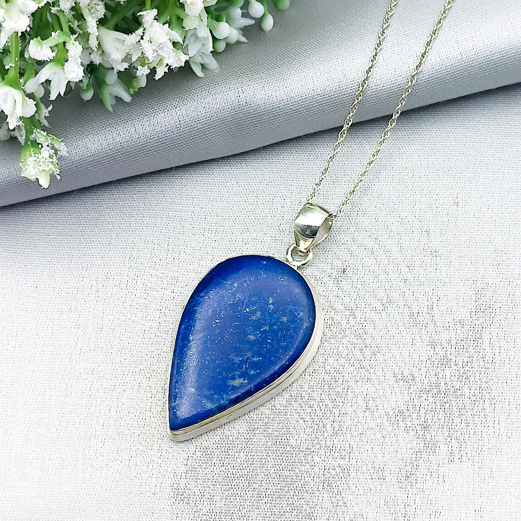 Hepburn and Hughes Lapis Lazuli Pendant | 41mm Teardrop | September Birthstone | Sterling Silver