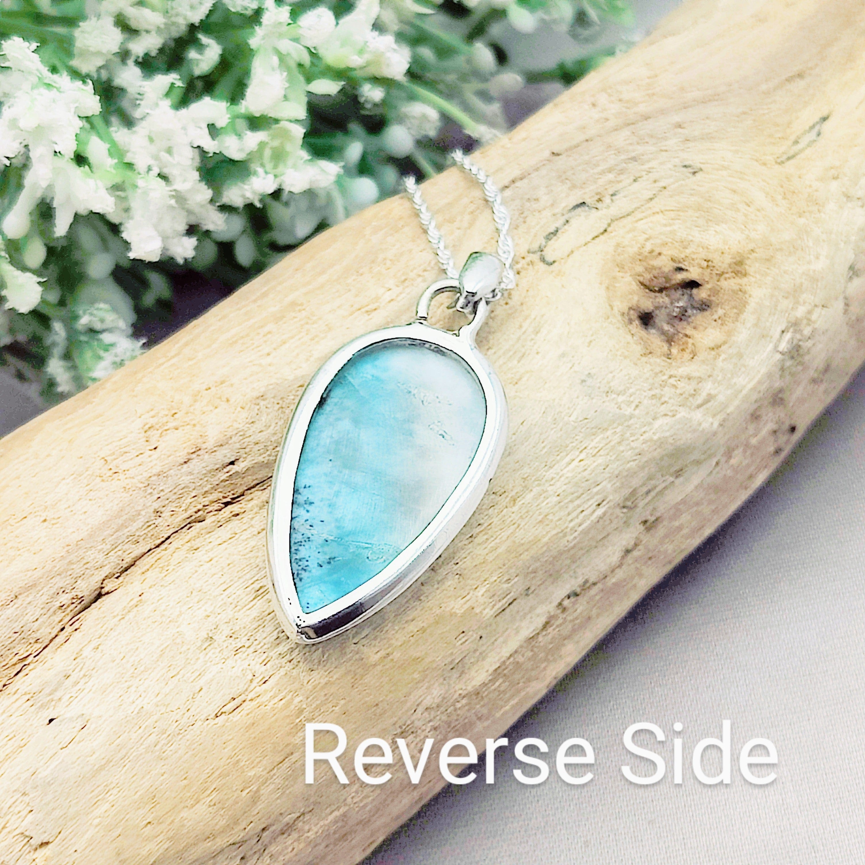 Hepburn and Hughes Larimar Gemstone Pendant | 32mm Teardrop | Sterling Silver