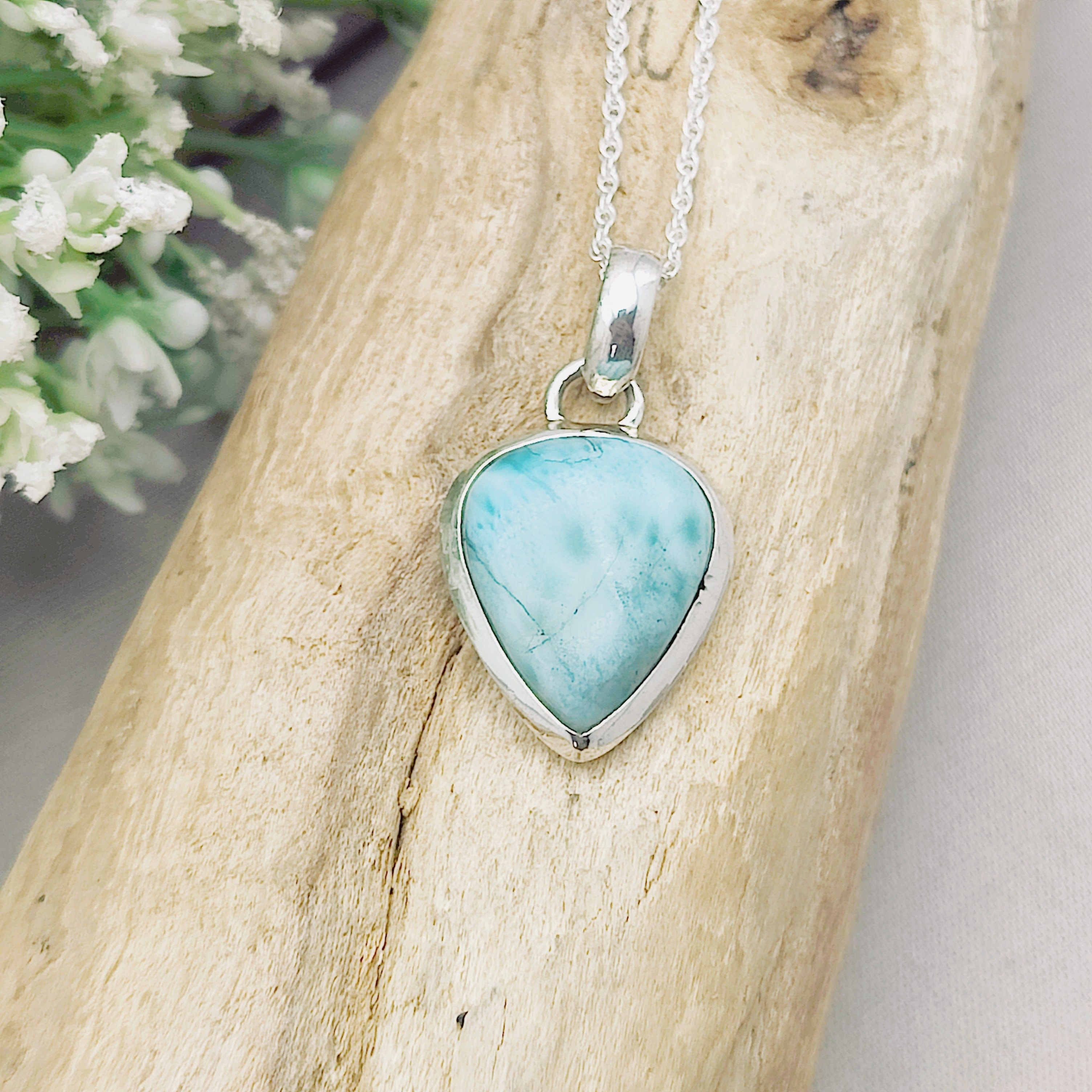 Hepburn and Hughes Larimar Gemstone Pendant | Teardrop 2 Options | Sterling Silver