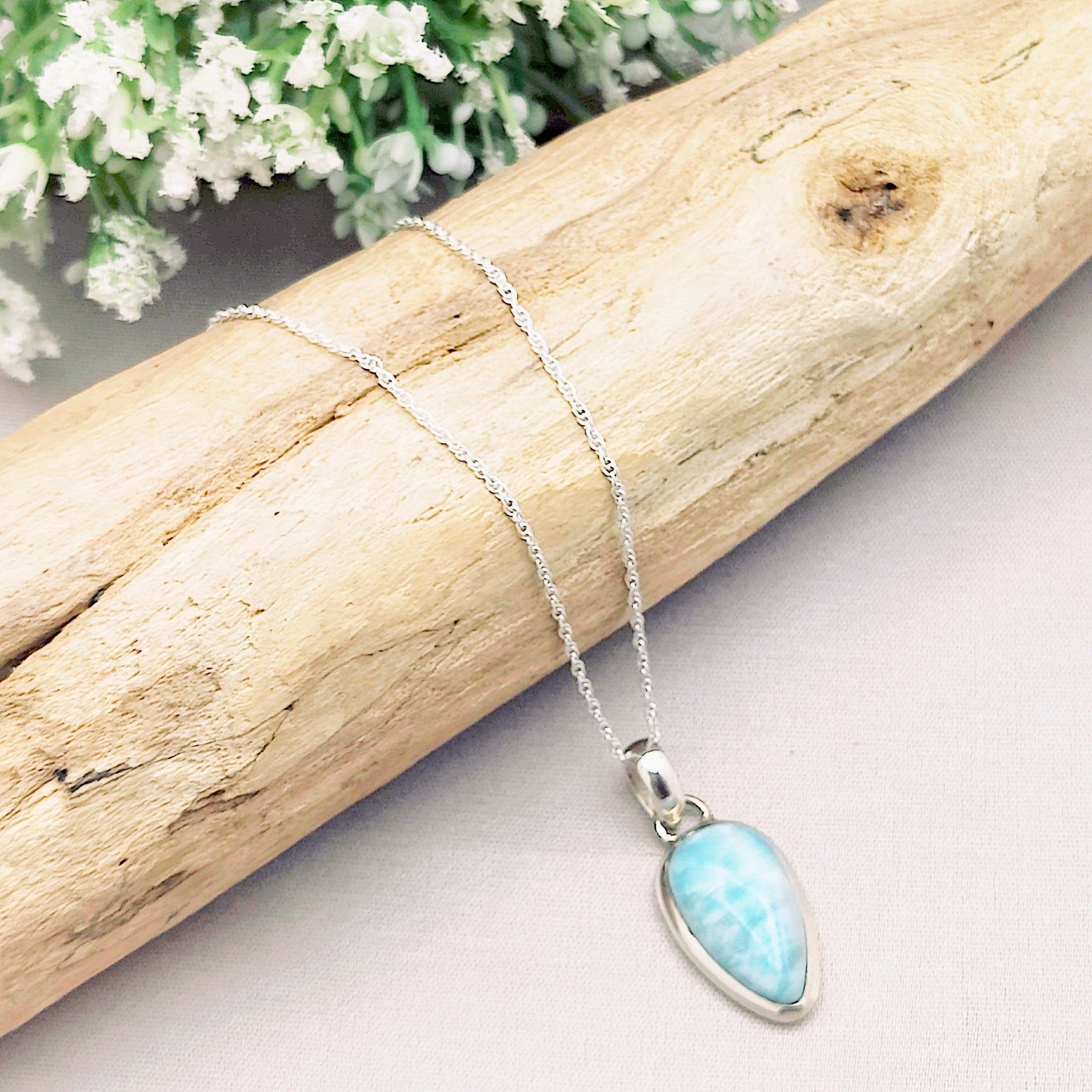 Hepburn and Hughes Larimar Gemstone Pendant | Teardrop 2 Options | Sterling Silver