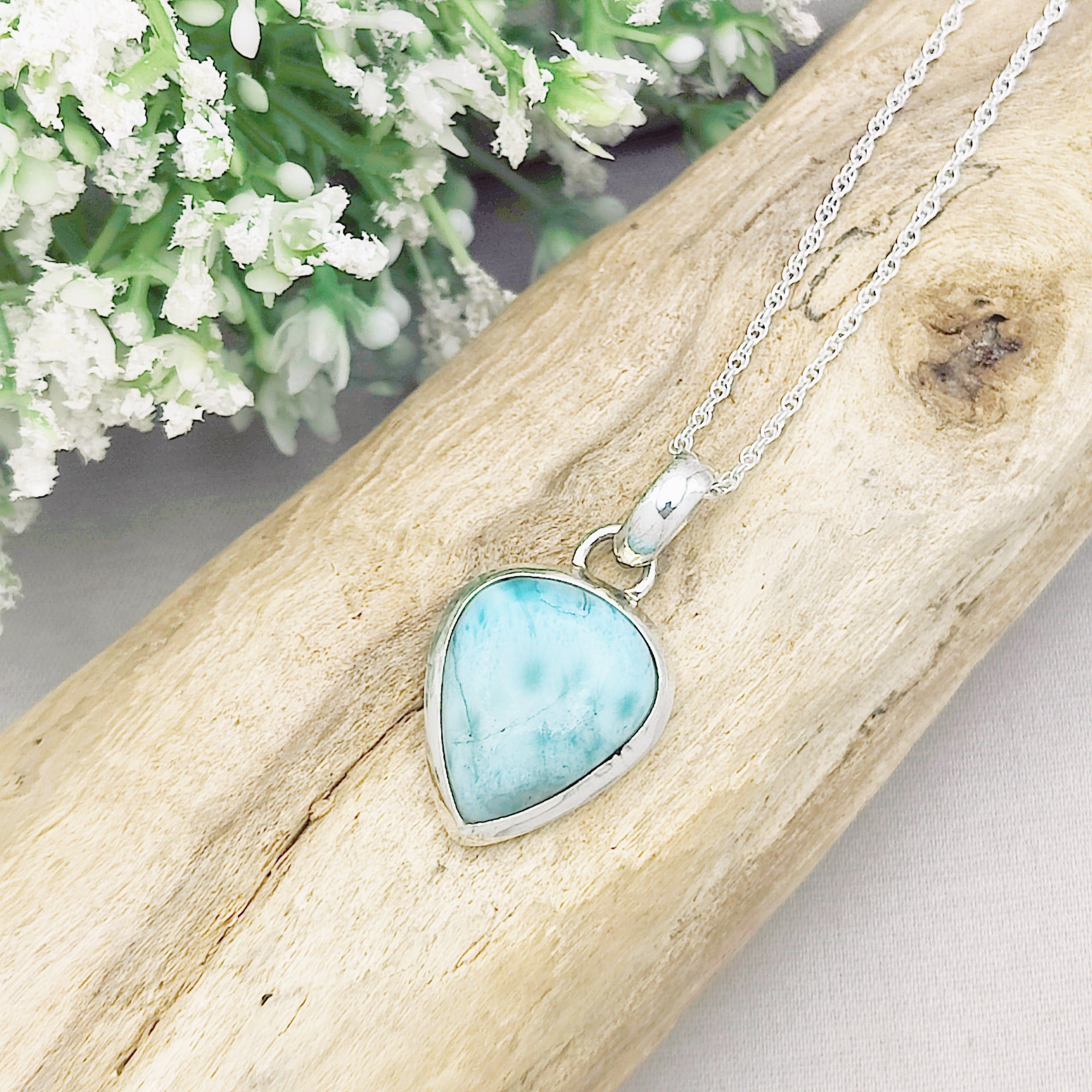Hepburn and Hughes Larimar Gemstone Pendant | Teardrop 2 Options | Sterling Silver