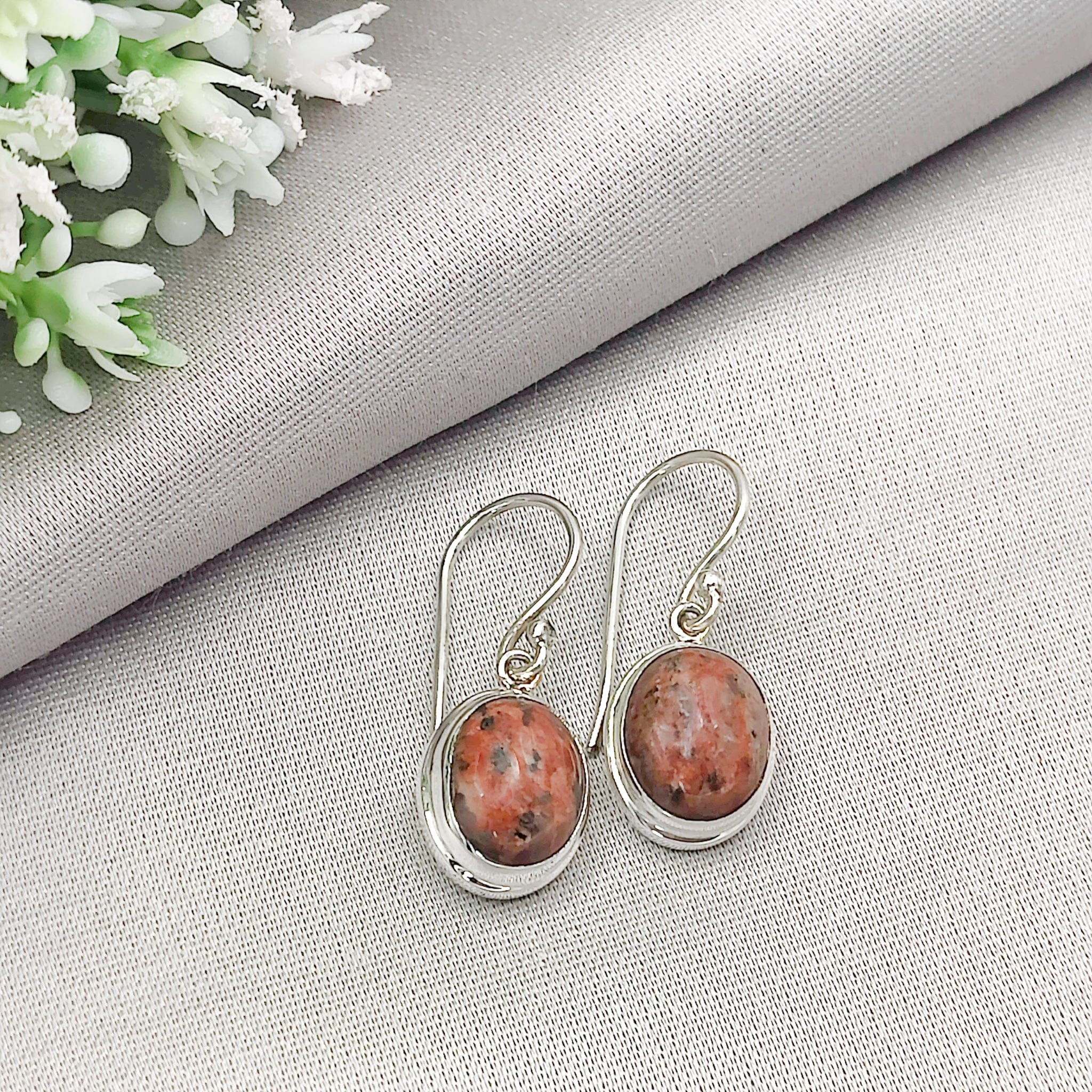Hepburn and Hughes Lewisian Gneiss Earrings | Scottish Geology Gift | 12mm Oval Stones | Sterling Silver