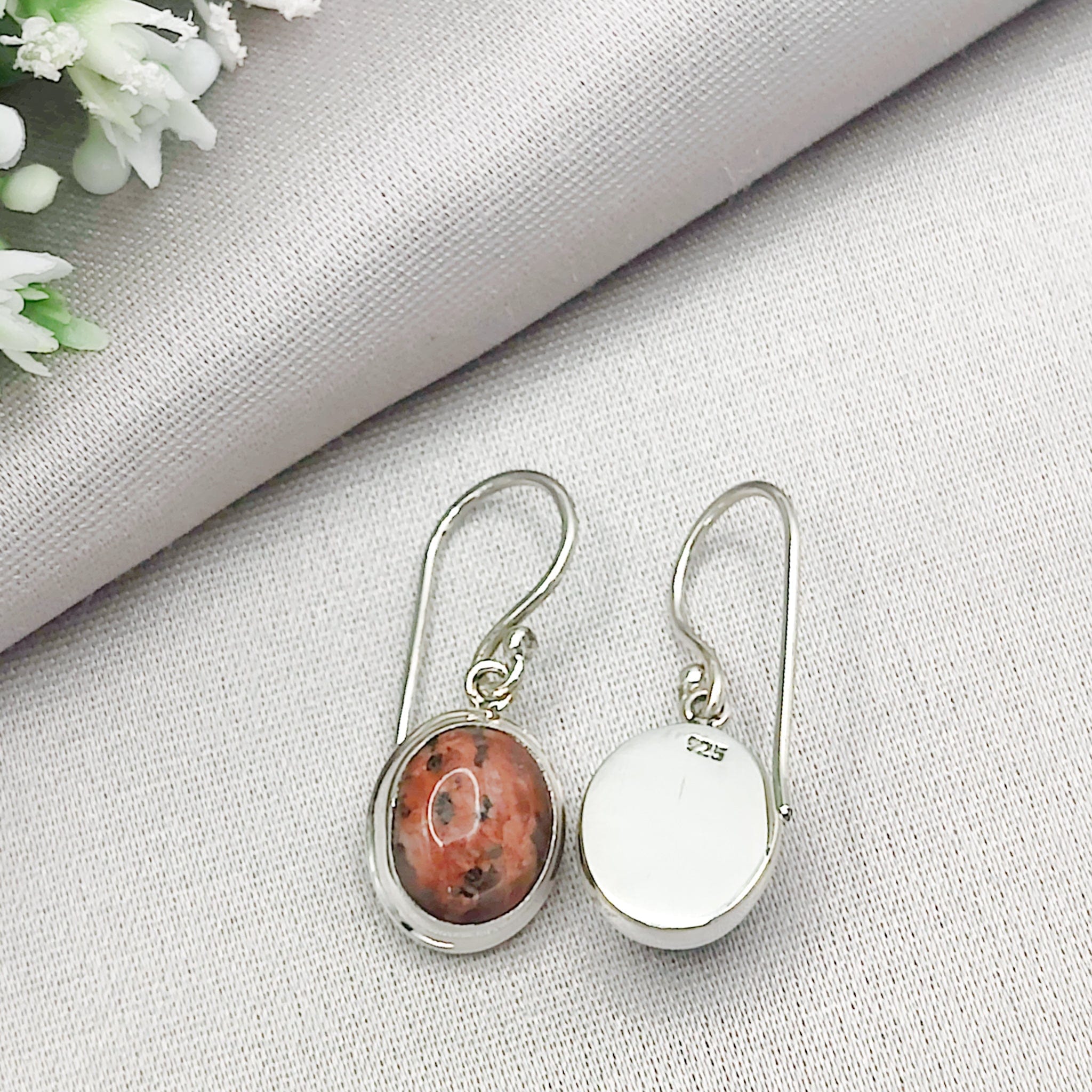 Hepburn and Hughes Lewisian Gneiss Earrings | Scottish Geology Gift | 12mm Oval Stones | Sterling Silver