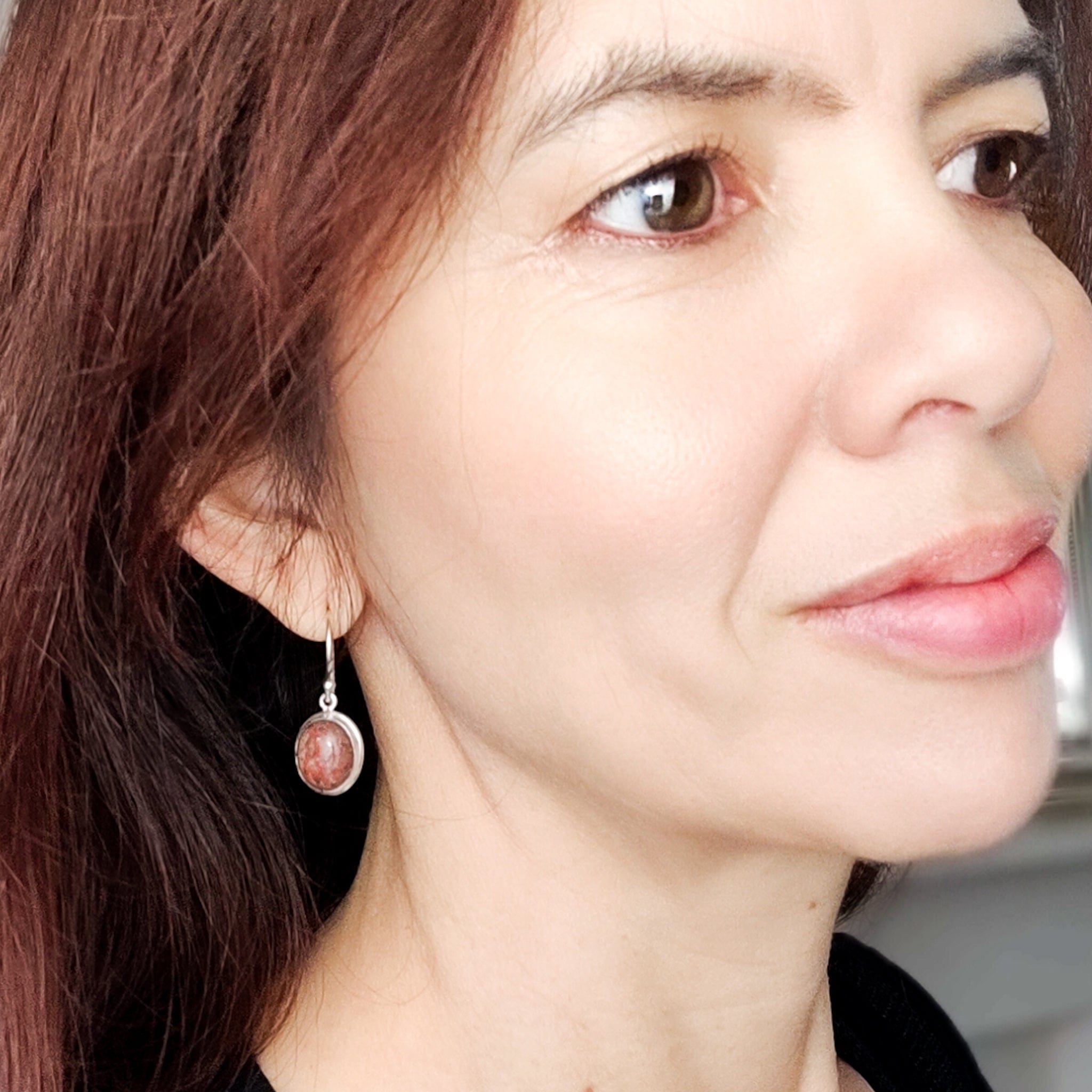 Hepburn and Hughes Lewisian Gneiss Earrings | Scottish Geology Gift | 12mm Oval Stones | Sterling Silver