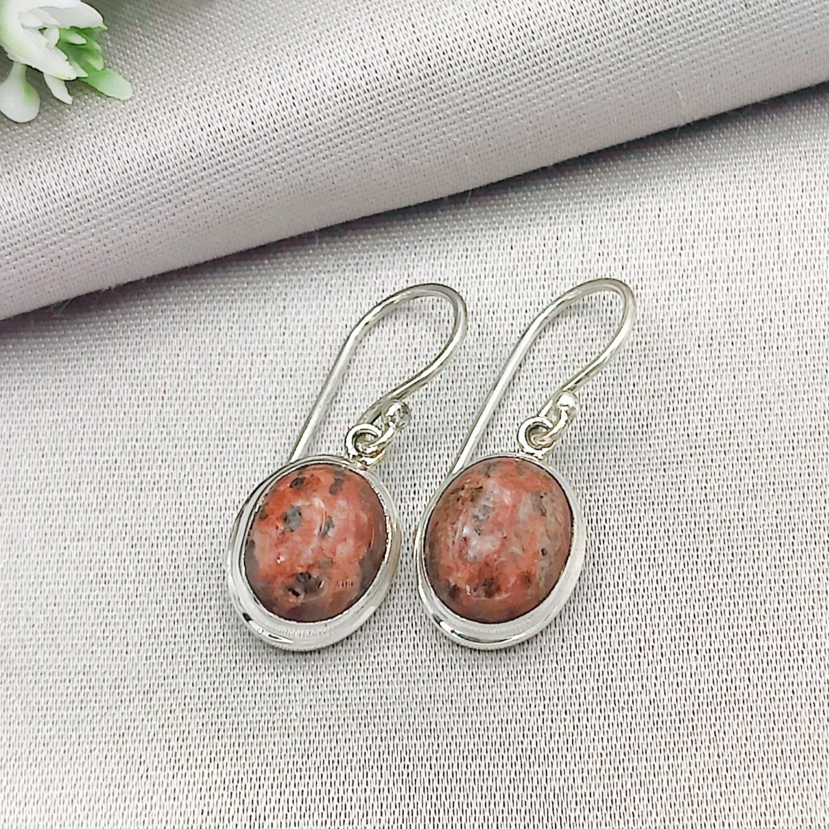 Hepburn and Hughes Lewisian Gneiss Earrings | Scottish Geology Gift | 12mm Oval Stones | Sterling Silver