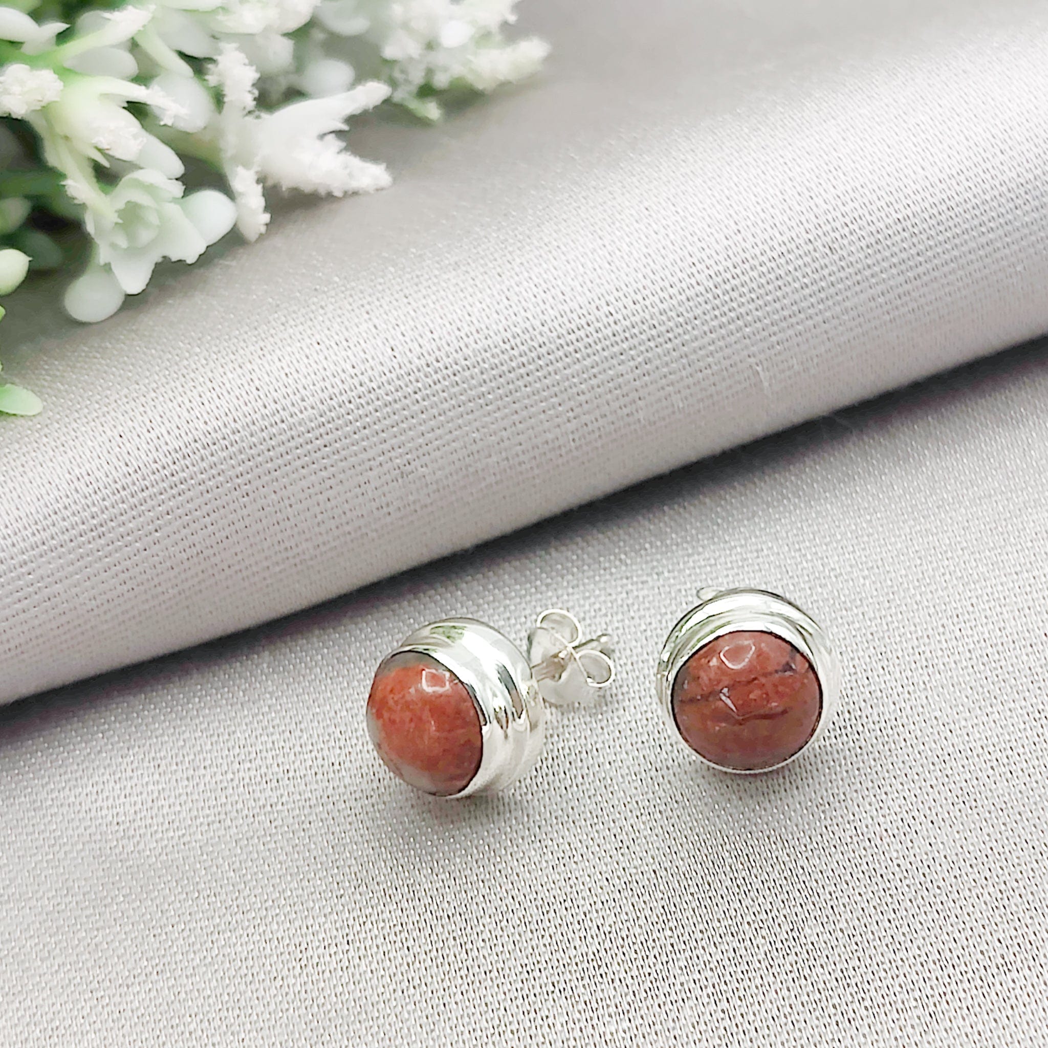 Hepburn and Hughes Lewisian Gneiss Earrings | Scottish Gift | 8mm Circles | Sterling Silver