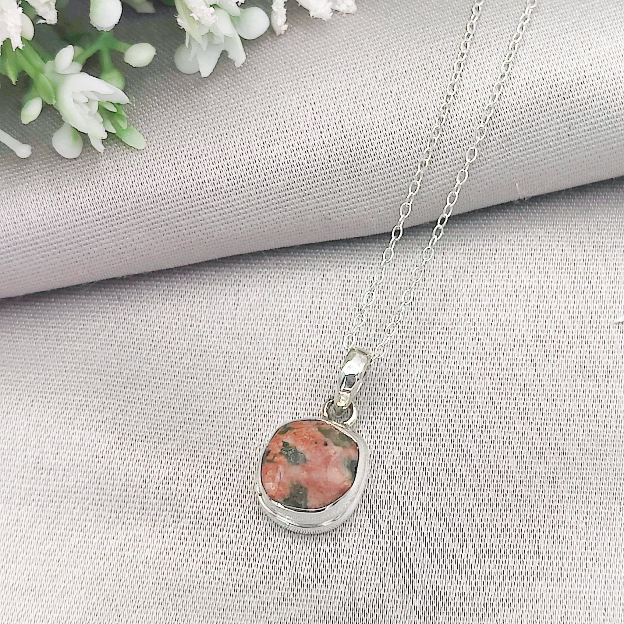 Hepburn and Hughes Lewisian Gneiss Necklace | Scottish Geology Gift | 10mm Circle | Sterling Silver