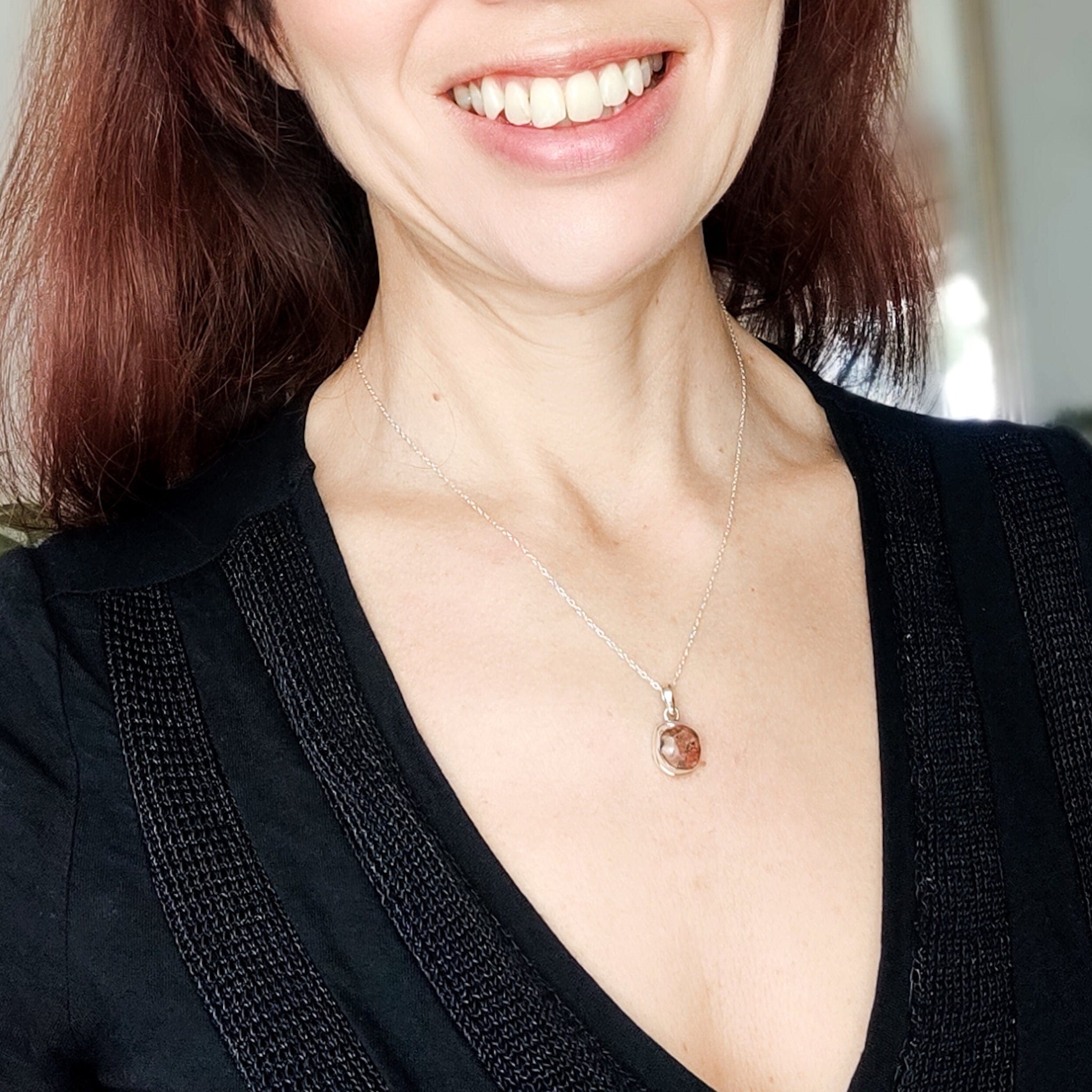 Hepburn and Hughes Lewisian Gneiss Necklace | Scottish Geology Gift | 10mm Circle | Sterling Silver