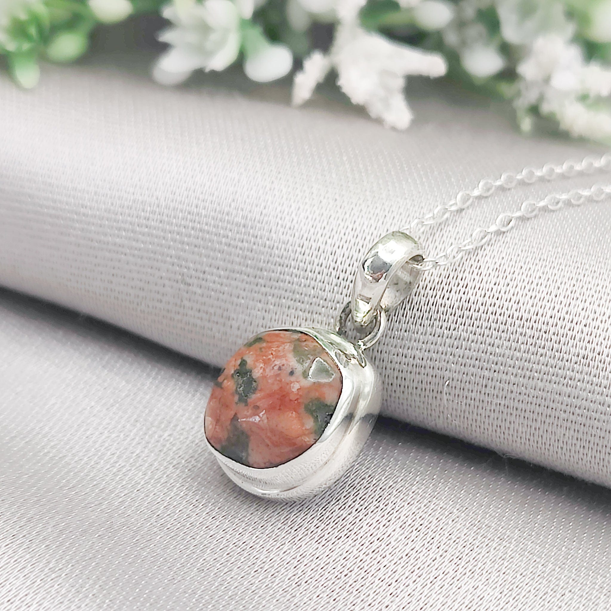 Hepburn and Hughes Lewisian Gneiss Necklace | Scottish Geology Gift | 10mm Circle | Sterling Silver