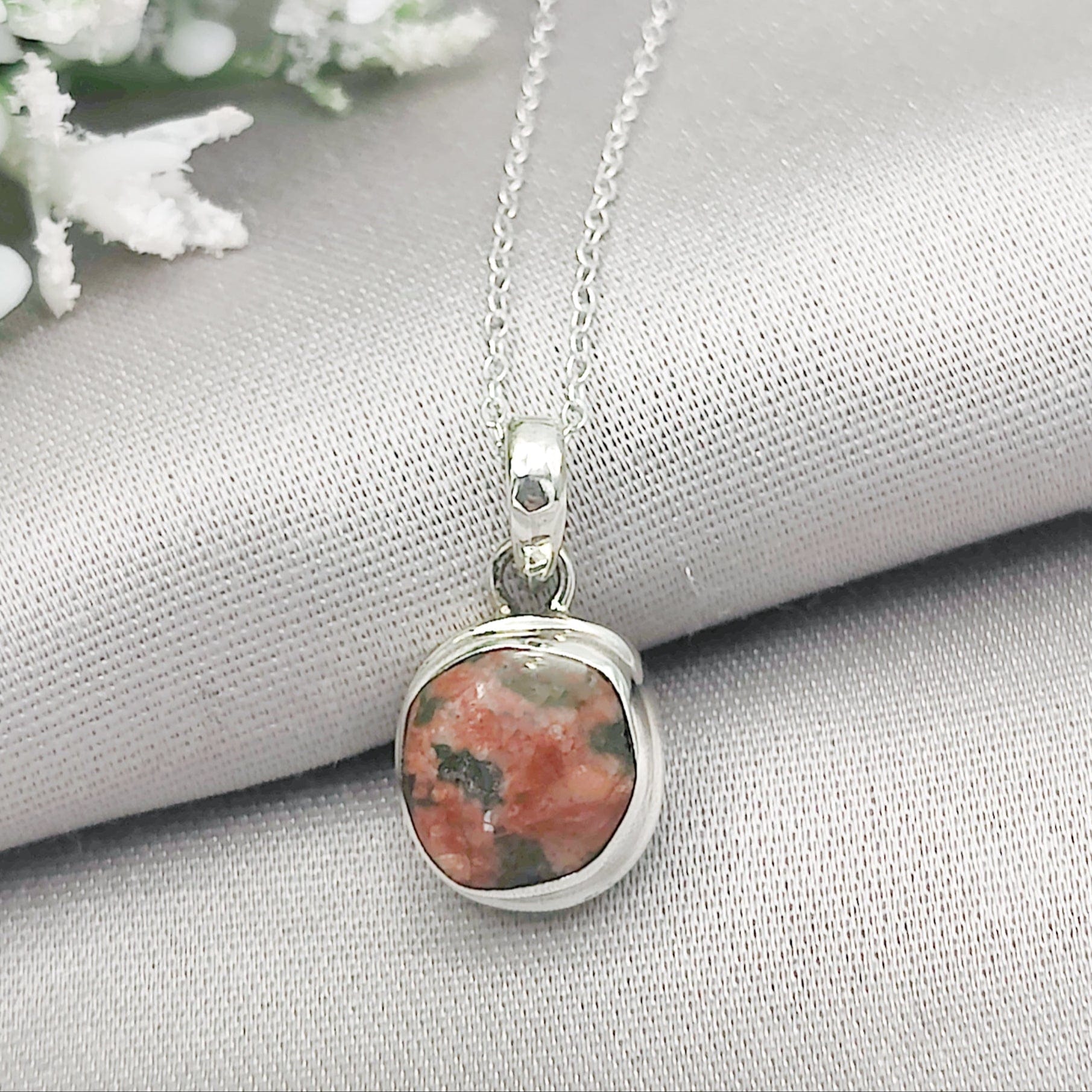 Hepburn and Hughes Lewisian Gneiss Necklace | Scottish Geology Gift | 10mm Circle | Sterling Silver
