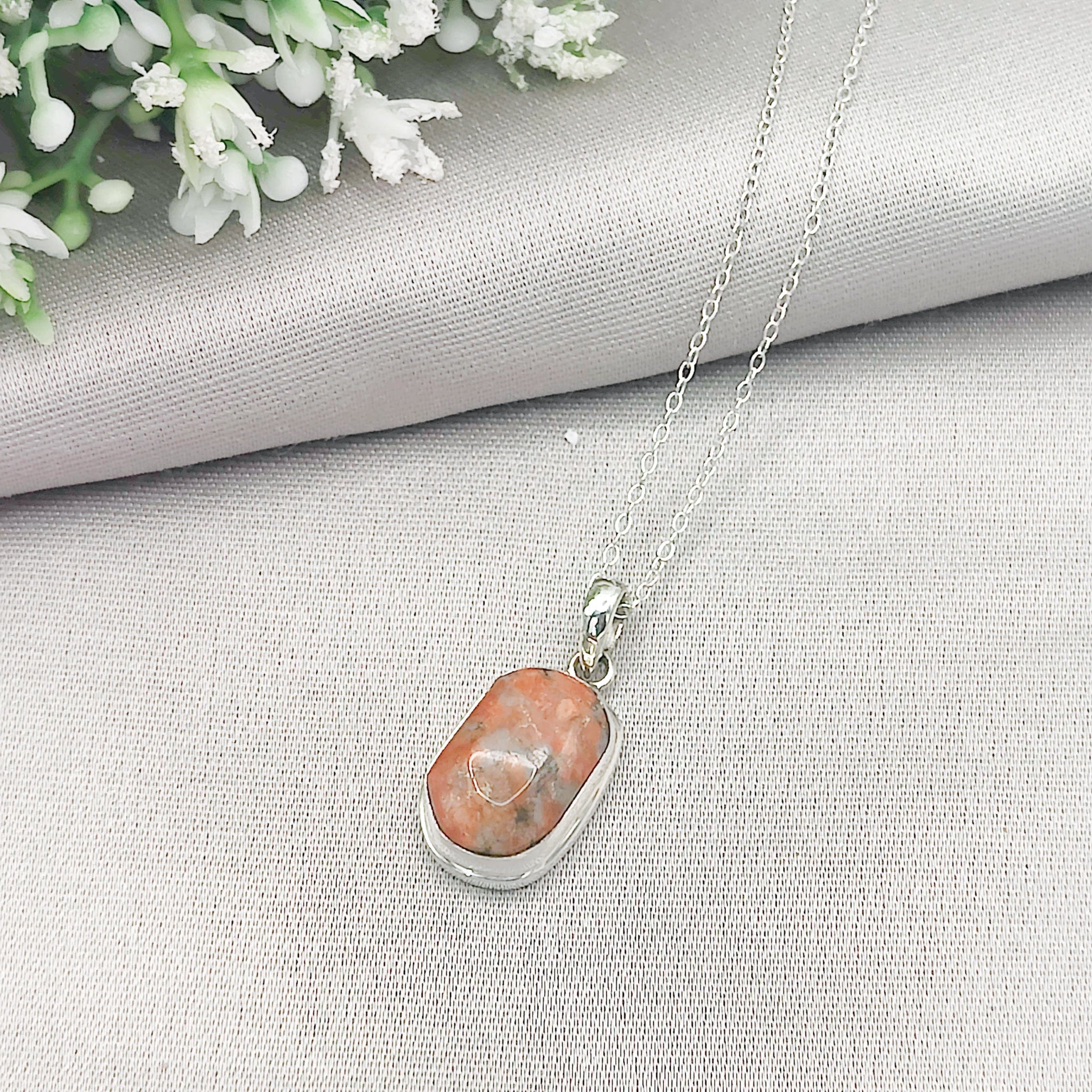 Hepburn and Hughes Lewisian Gneiss Pendant | Geology Gift from Scotland | 18mm Stone | Sterling Silver