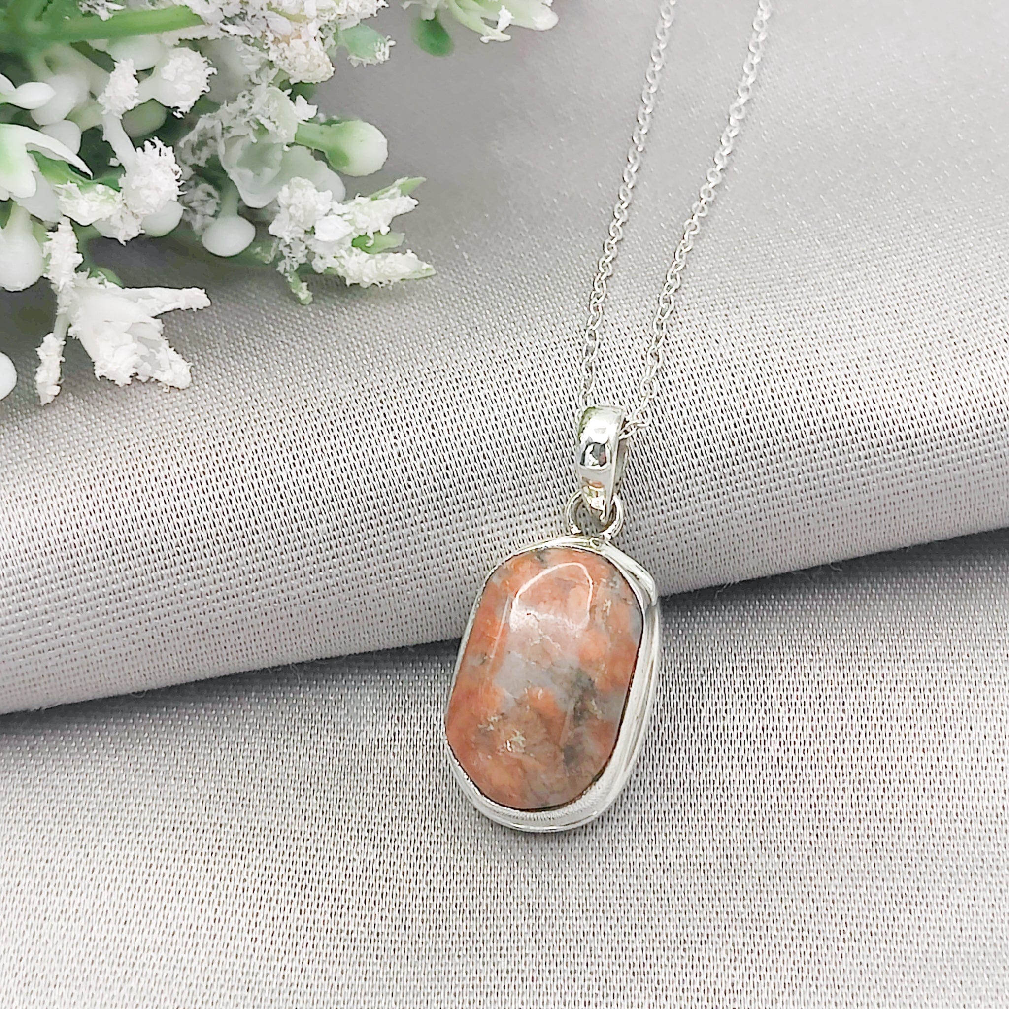 Hepburn and Hughes Lewisian Gneiss Pendant | Geology Gift from Scotland | 18mm Stone | Sterling Silver