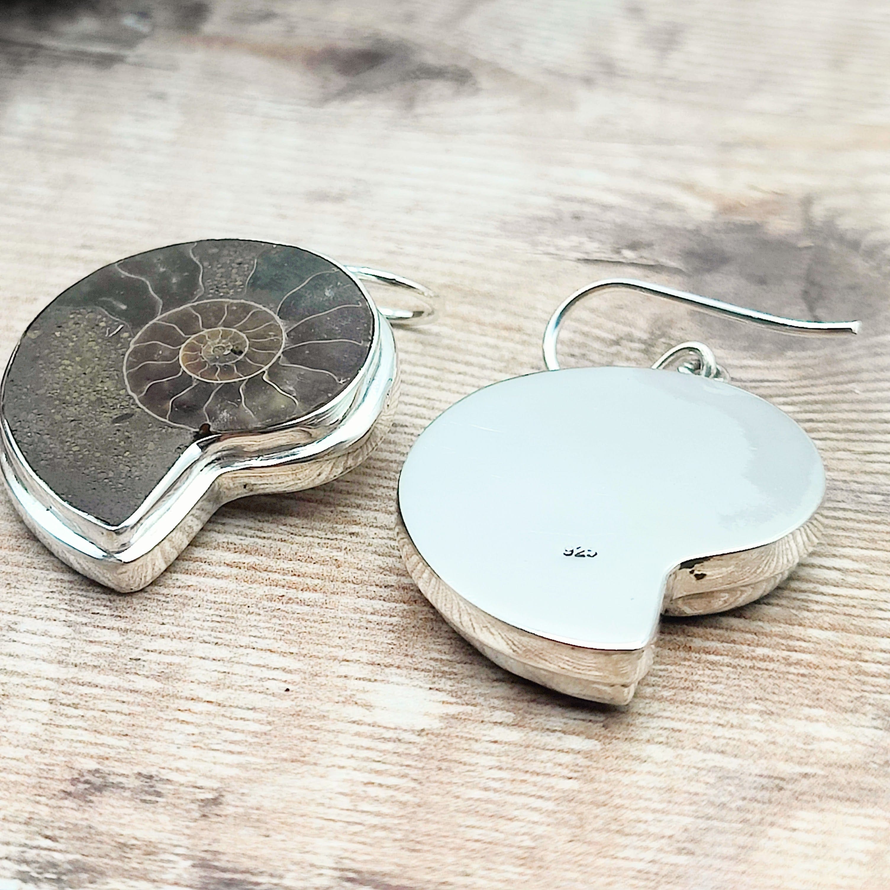 Hepburn and Hughes Madagascan Ammonite Earrings | Limited Edition | 30mm length | Sterling silver