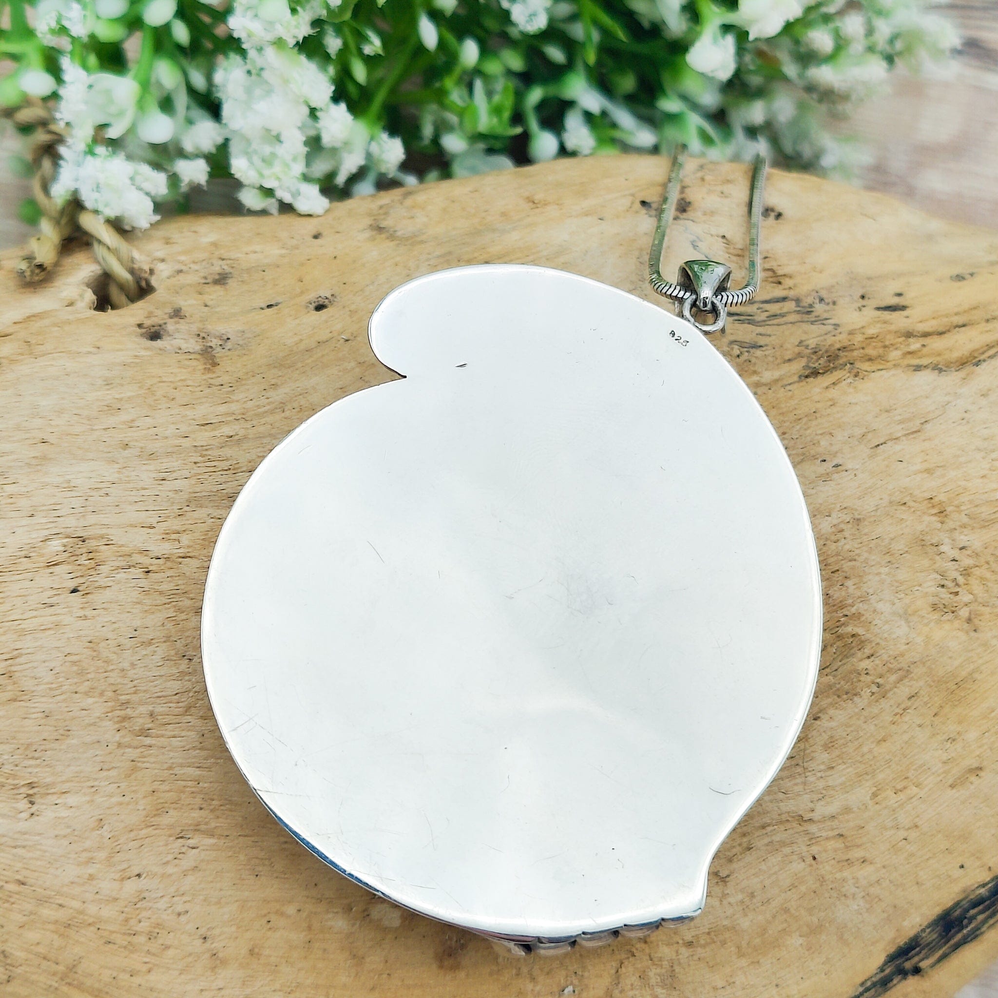 Hepburn and Hughes Madagascan Ammonite Pendant | 60mm Fossil | Ornate Setting | Sterling Silver