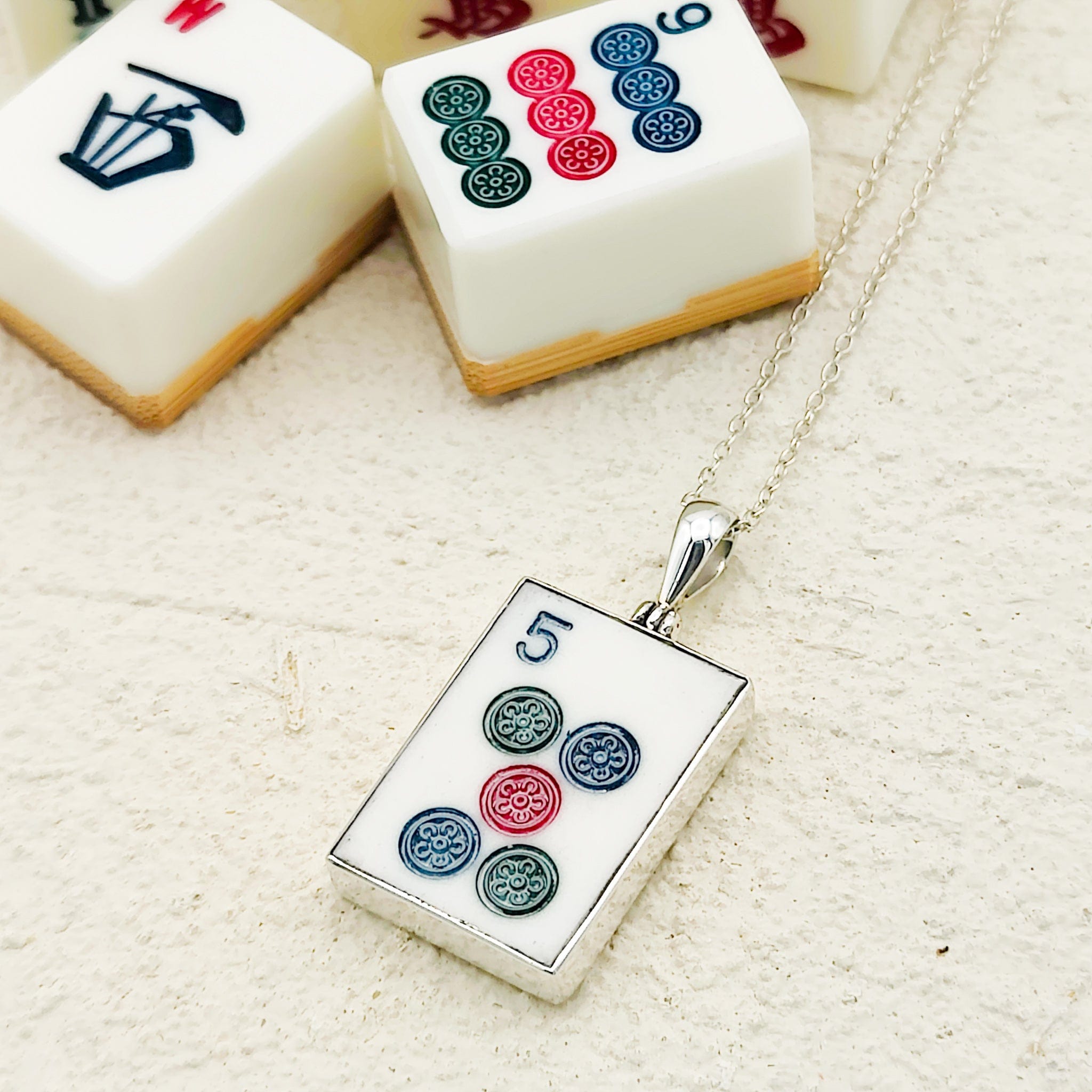 Hepburn and Hughes Mahjong Pendant | Dots Tiles with Numbers | Sterling Silver