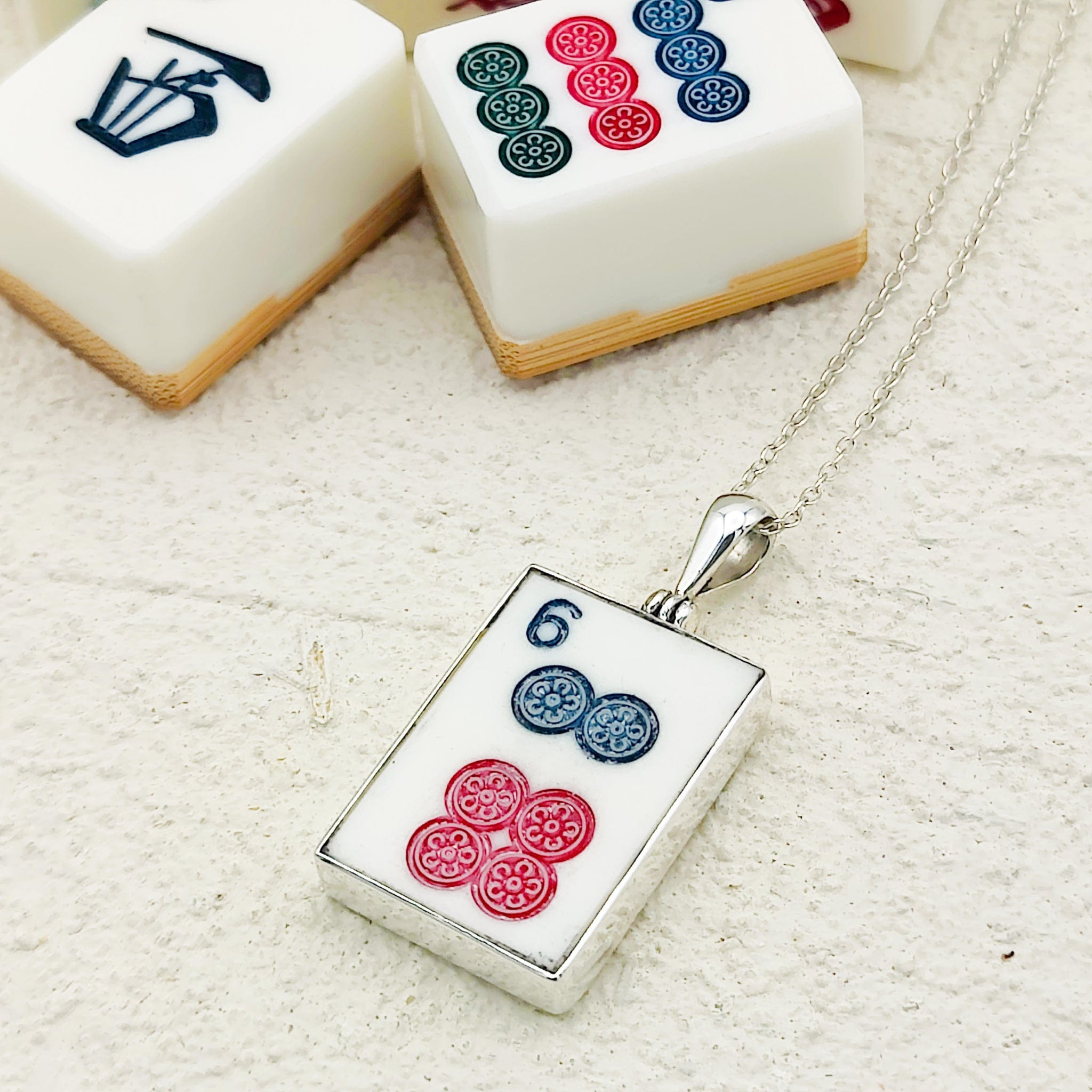 Hepburn and Hughes Mahjong Pendant | Dots Tiles with Numbers | Sterling Silver
