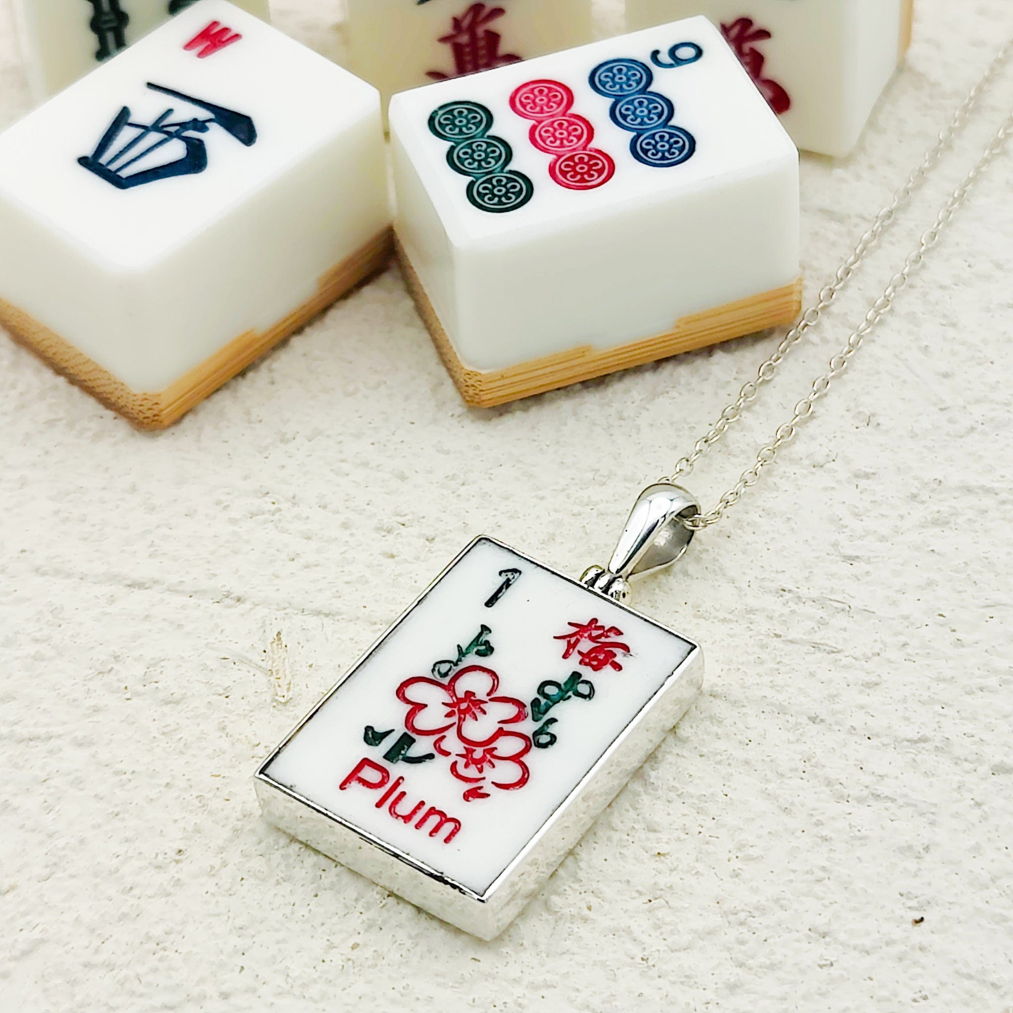 Hepburn and Hughes Mahjong Pendant | Flowers Tiles | Sterling Silver (Copy)