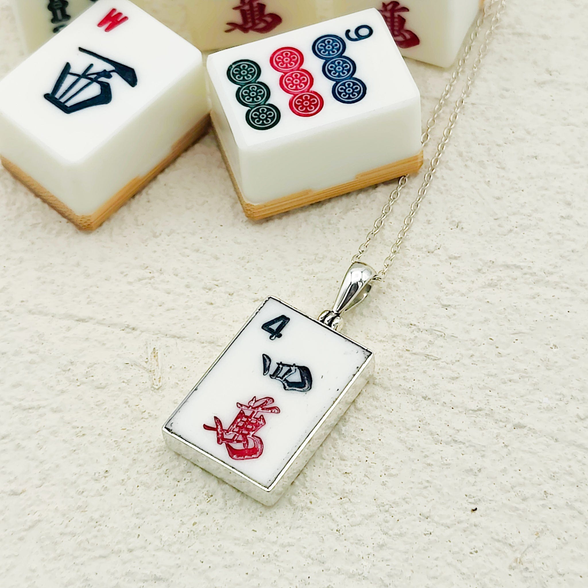 Hepburn and Hughes Mahjong Pendant | Rectangular Character Tiles | Sterling Silver