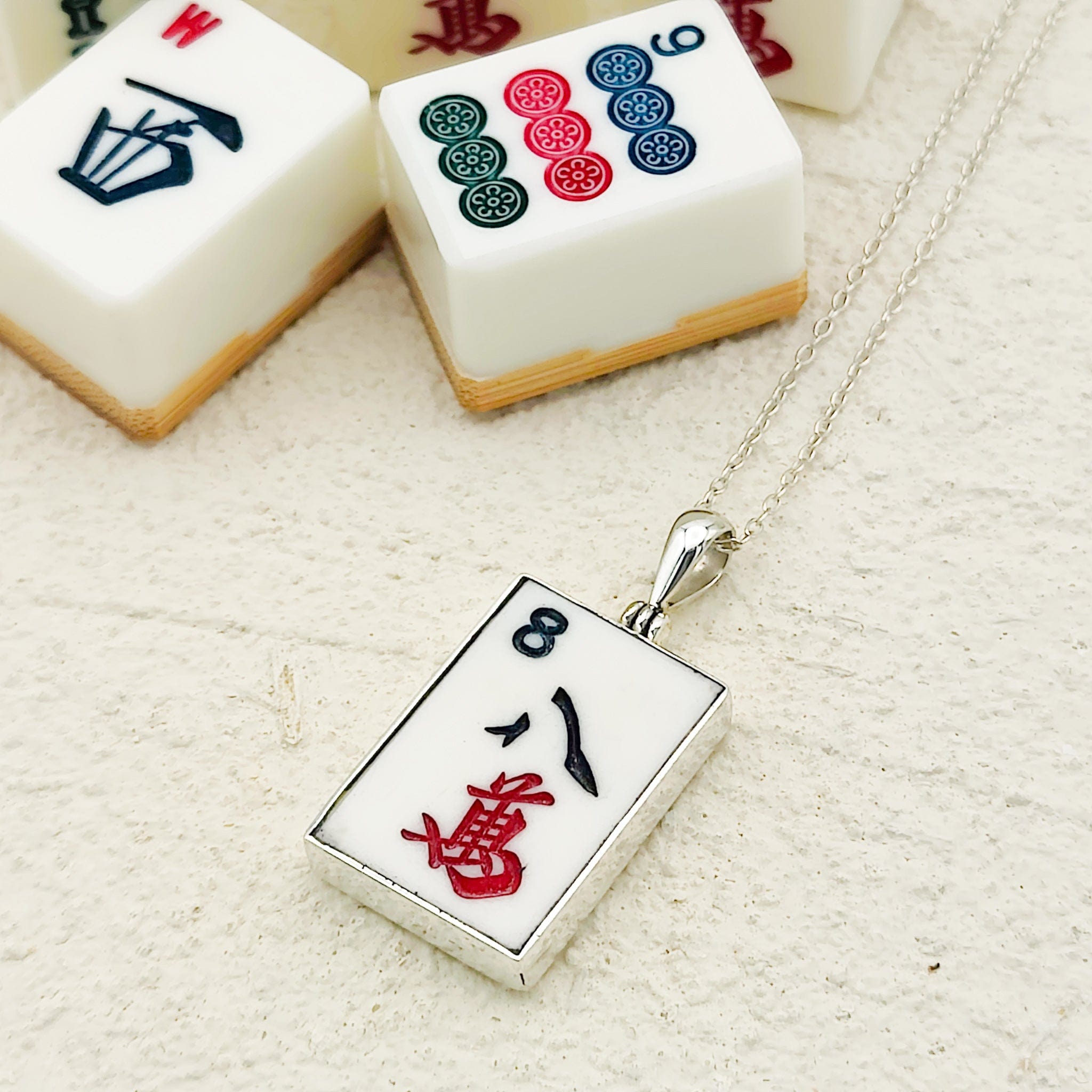 Hepburn and Hughes Mahjong Pendant | Rectangular Character Tiles | Sterling Silver