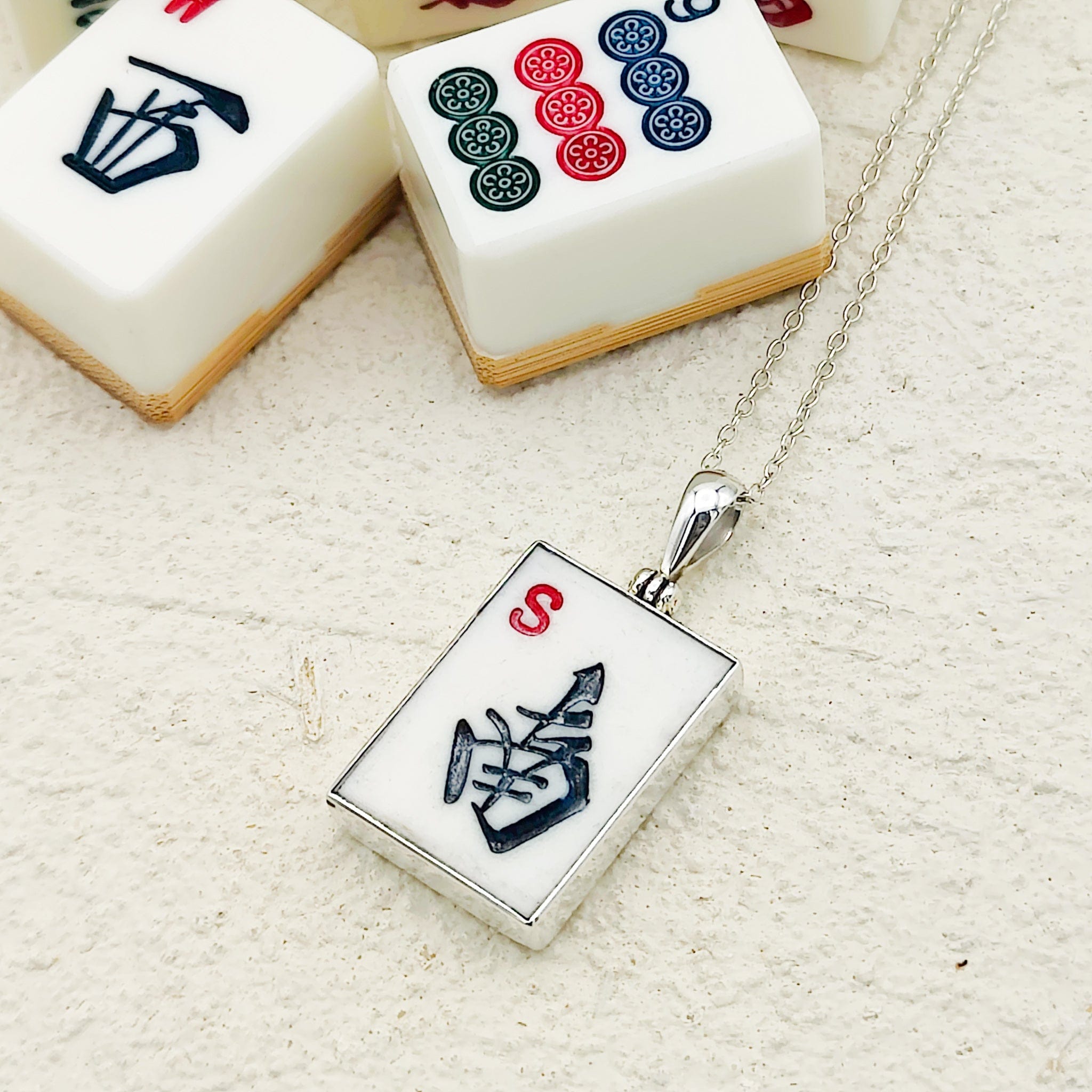 Hepburn and Hughes Mahjong Pendant | Wind Tiles | Chinese Game Gift | Sterling Silver