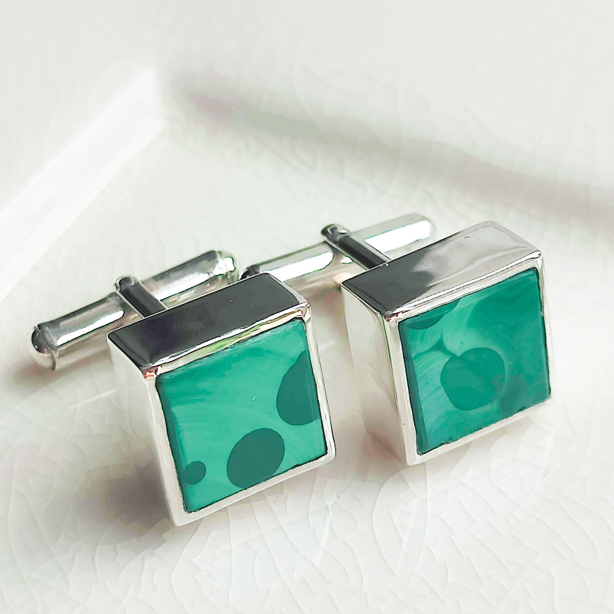 Hepburn and Hughes Malachite Cufflinks | May Birthstone | Sterling Silver