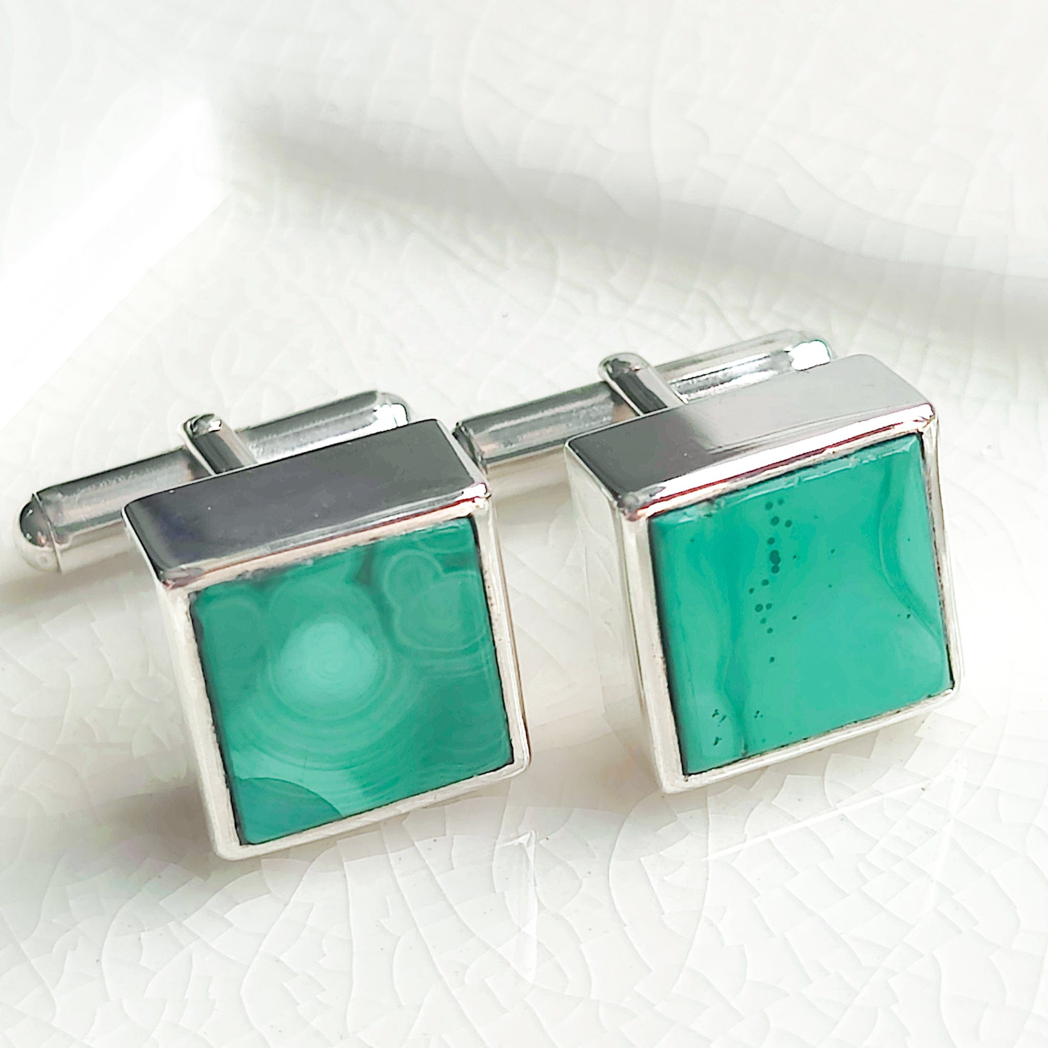 Hepburn and Hughes Malachite Cufflinks | May Birthstone | Sterling Silver