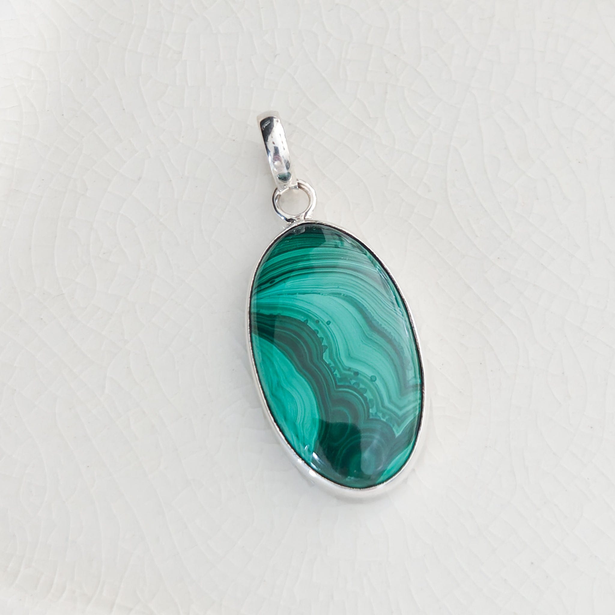 Hepburn and Hughes Malachite Gemstone Pendant in Sterling Silver | 13th Anniversary Gift
