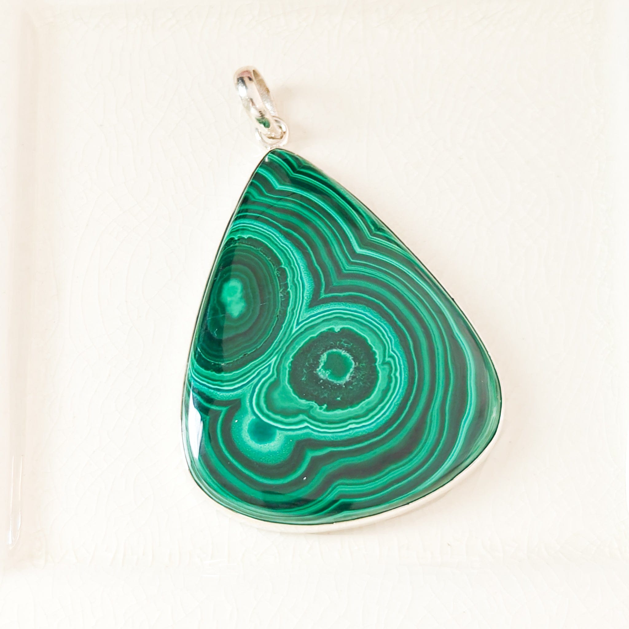 Hepburn and Hughes Malachite Gemstone Pendant in sterling Silver | 55mm teardrop | Taurus Gift