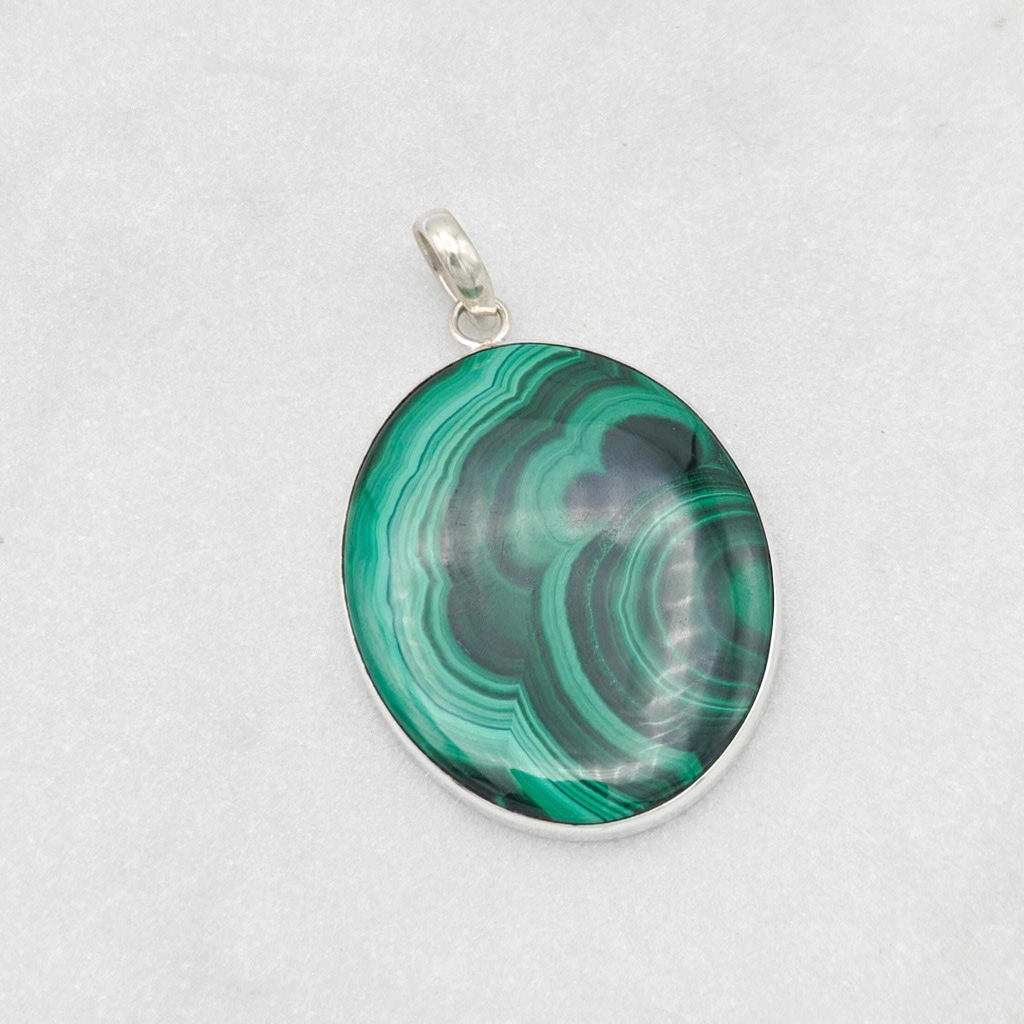Hepburn and Hughes Malachite Oval Pendant in Sterling Silver | May Birthday | 13th wedding anniversary
