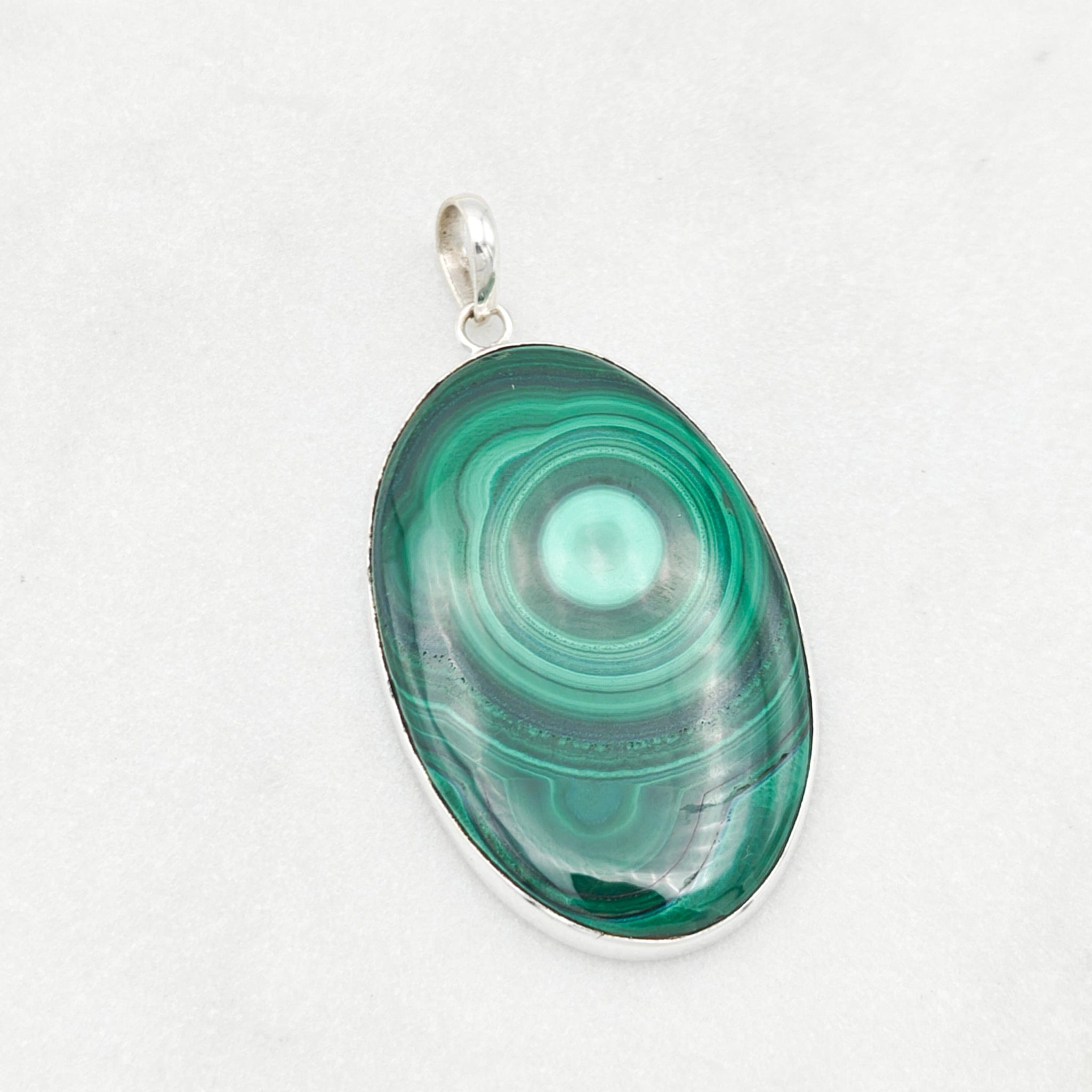 Hepburn and Hughes Malachite Oval Pendant in Sterling Silver | May Birthday | 13th wedding anniversary