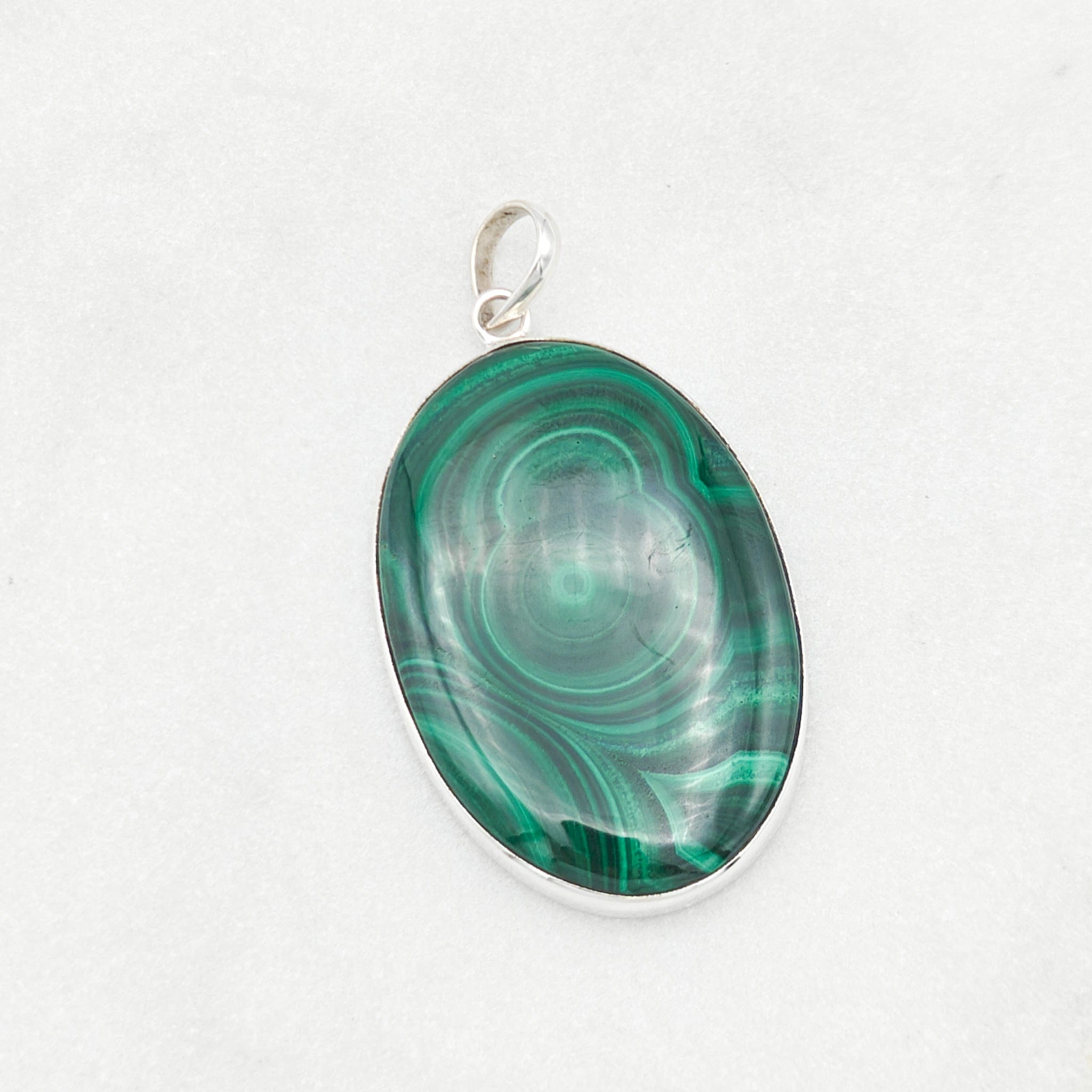 Hepburn and Hughes Malachite Oval Pendant in Sterling Silver | May Birthday | 13th wedding anniversary
