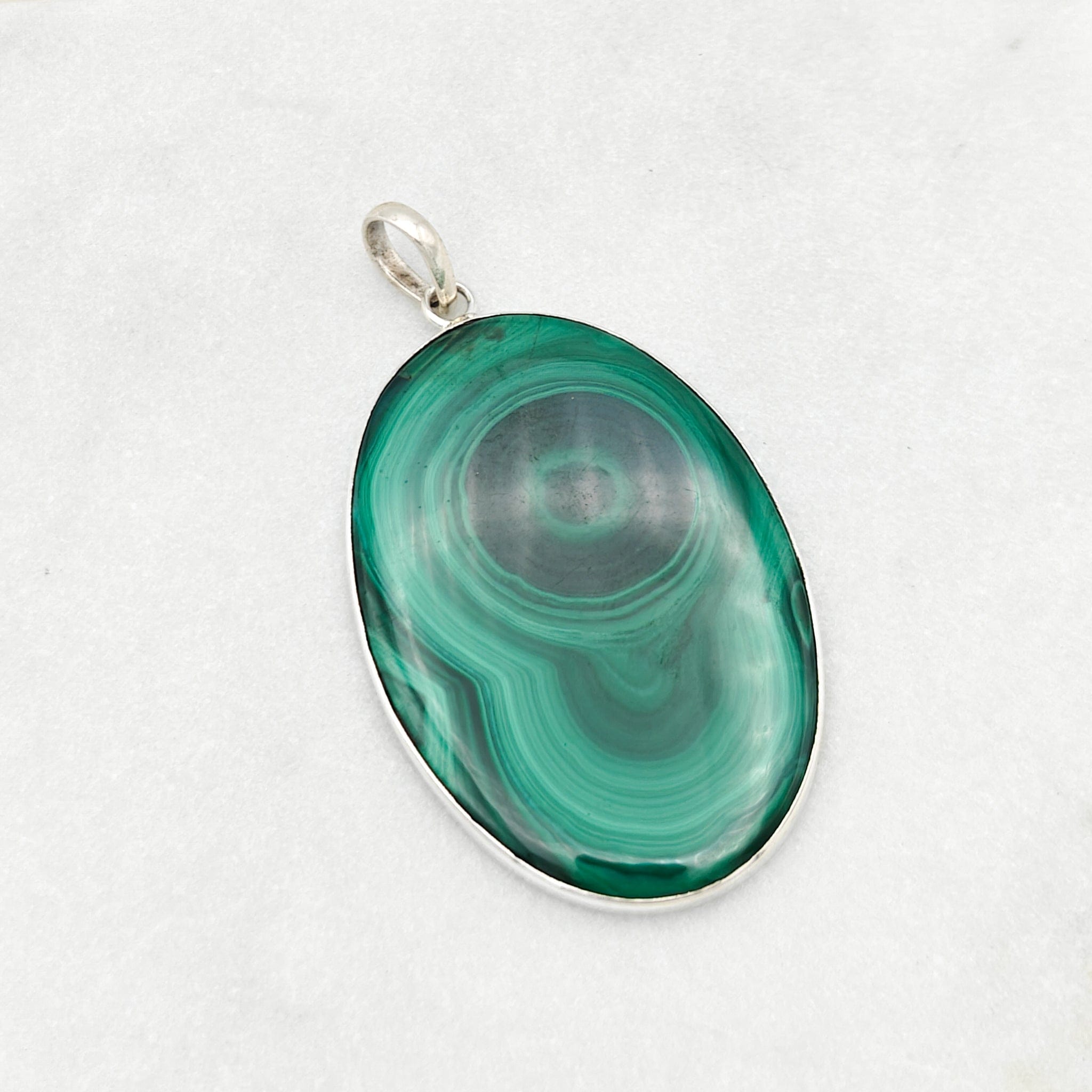 Hepburn and Hughes Malachite Oval Pendant in Sterling Silver | May Birthday | 13th wedding anniversary